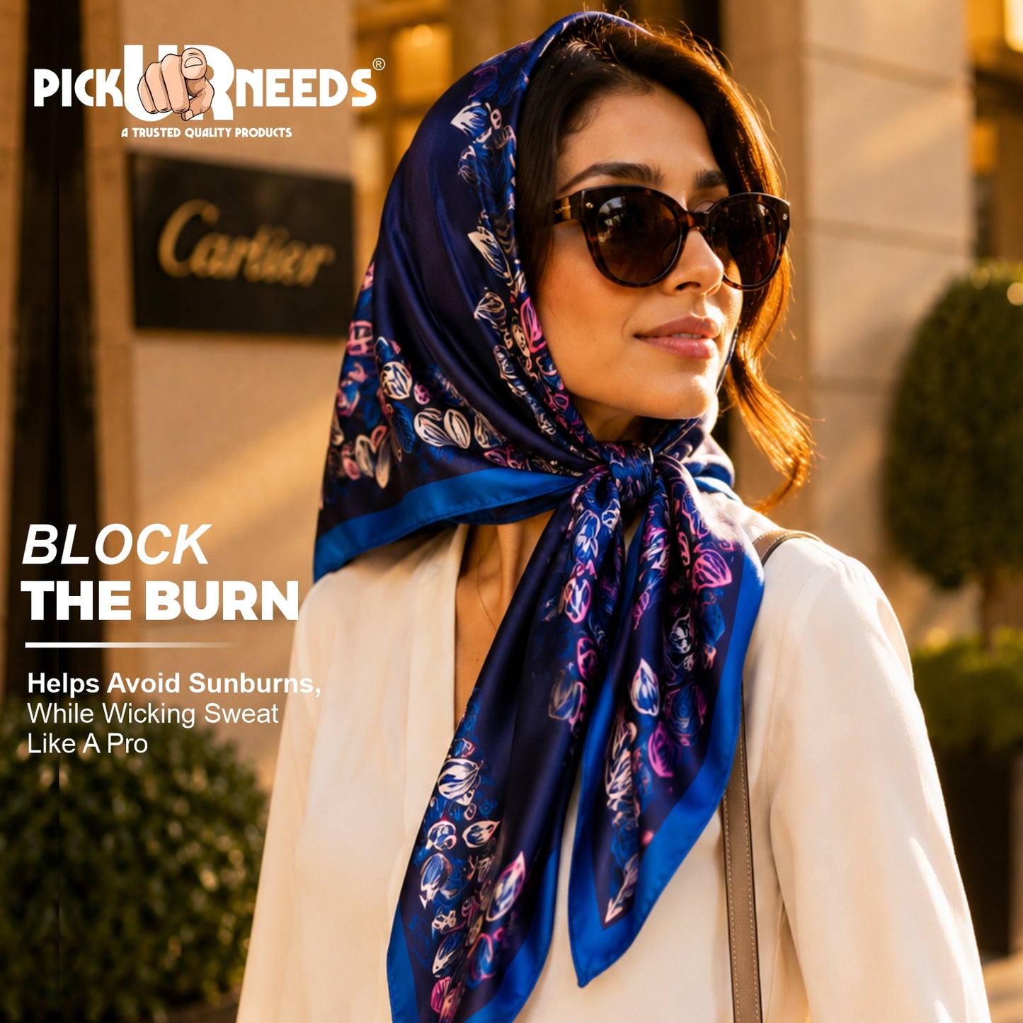 Pick Ur Needs Premium Satin Silk Feel Rectangle Scarf for Womens & Girls Floral Printed Long Fashion Stall Soft Lightweight Neck, Head & Shoulder Wrap