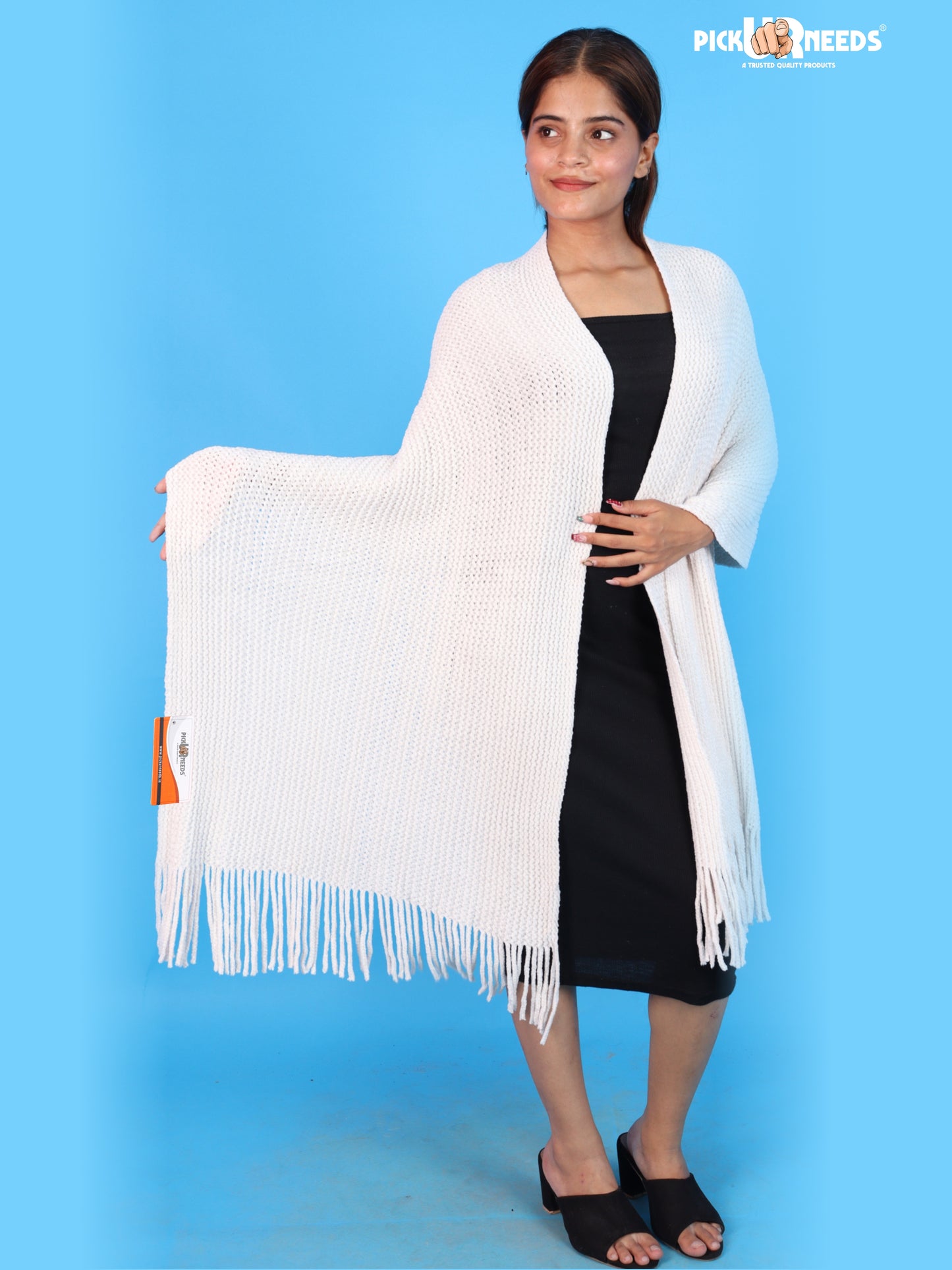 Pick Ur Needs Womens Winter Shawl with Soft Plush Texture & Long Fringe Detailing Stole Elegant Wrap for Ladies & Girls Cozy Seasonal Shoulder Cover for Casual, Ethnic & Western Outfits