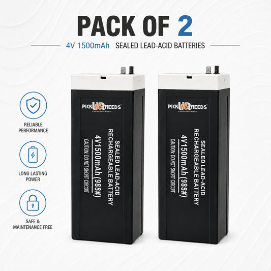 Pick Ur Needs 4V 1500mAh Rechargeable Lead Acid Battery for Emergency & Security Use 4 hrs Lantern Emergency Light (Black)