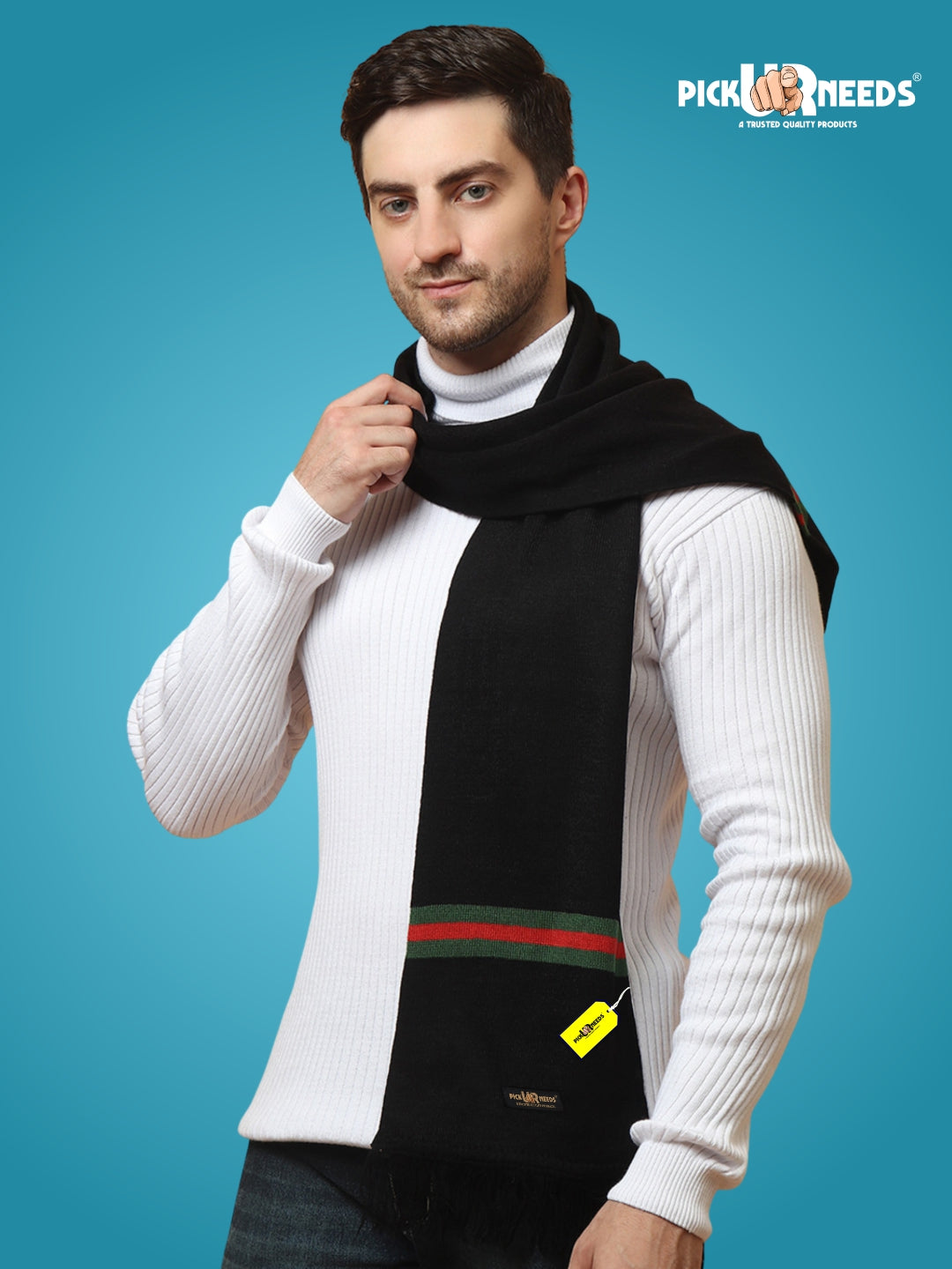 Pick Ur Needs Premium Woolen Muffler for Men Soft Warm Winter Scarf Stylish Striped Design Long & Comfortable Neck Wrap