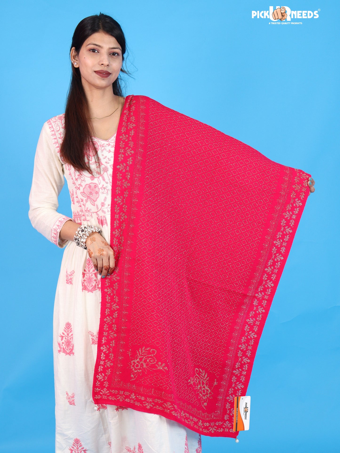 Pick Ur Needs Ladies Printed Winter Shawl with Elegant Pattern Soft Knitted Stole with Designer Border & Tassel Finish Comfortable Shoulder Wrap for