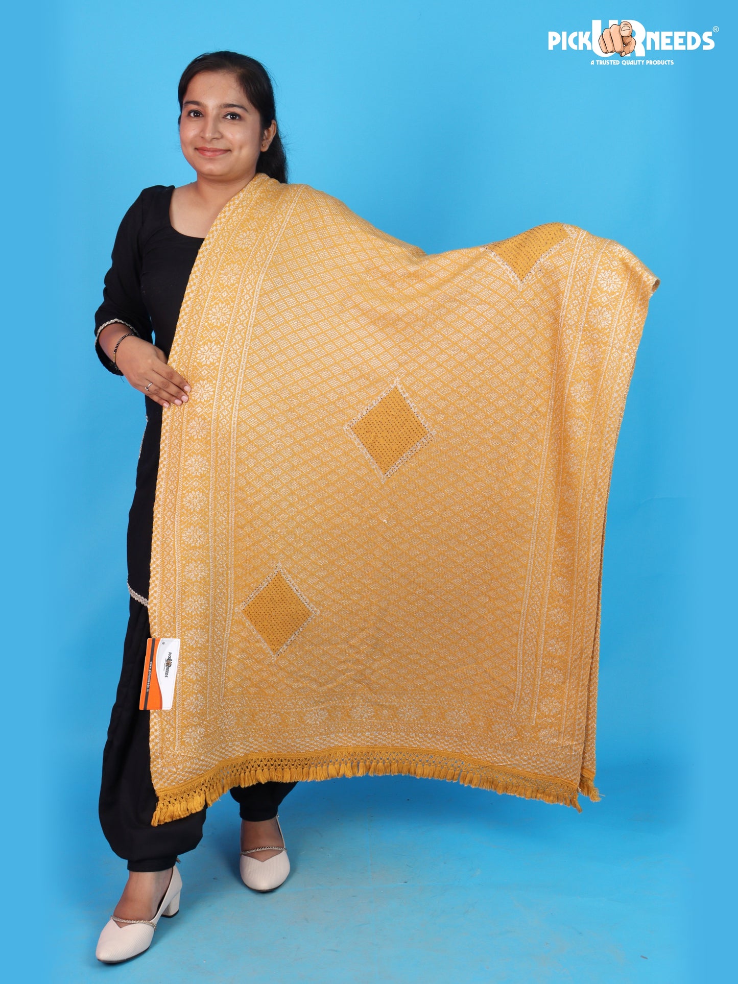 Pick Ur Needs Women & Girls Designer Shawl Stole with Elegant Woven Floral & Geometric Pattern, Soft Warm Winter Wrap with Fringed Border, Stylish Shoulder Scarf for Ladies