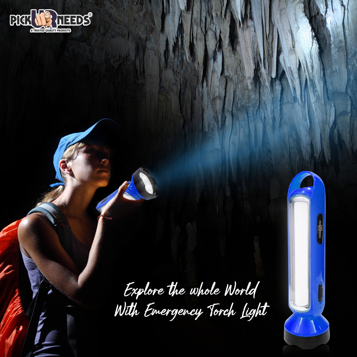 Pick Ur Needs Long Range LED Rechargeable Torch Lantern 5W +18 Bright SMD Tube 1600mAH Perfect Flashlight 20 hrs Torch Emergency Light  (Orange)