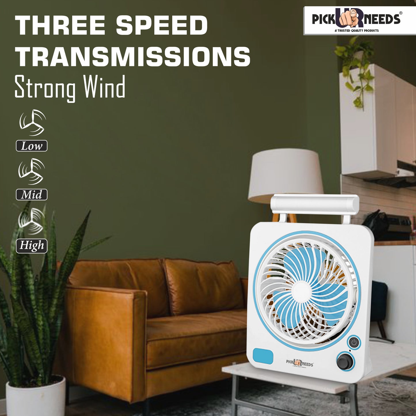 Pick Ur Needs Rechargeable Portable Mini Cooling Electric Table Fan 2 Mode LED Light Energy Saving for Outdoor, Indoor