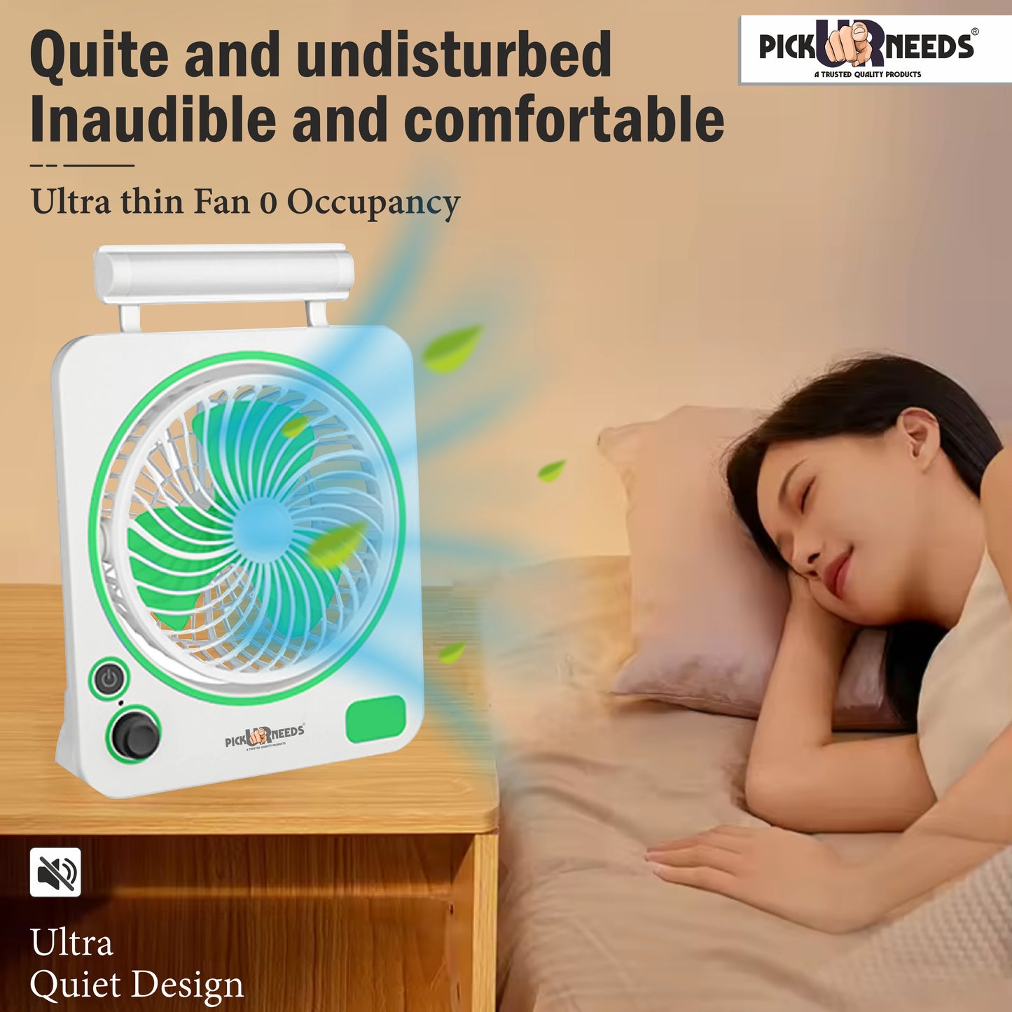 Pick Ur Needs Rechargeable Portable Mini Cooling Electric Table Fan 2 Mode LED Light Energy Saving for Outdoor, Indoor