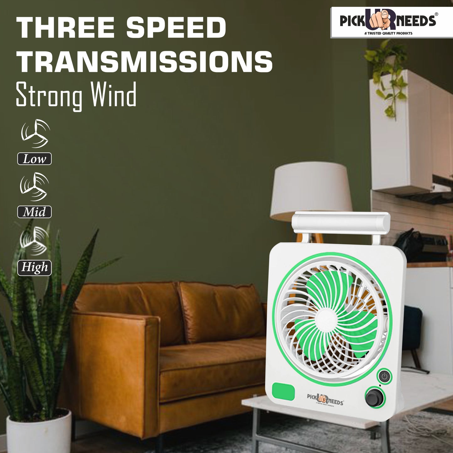 Pick Ur Needs Rechargeable Portable Mini Cooling Electric Table Fan 2 Mode LED Light Energy Saving for Outdoor, Indoor