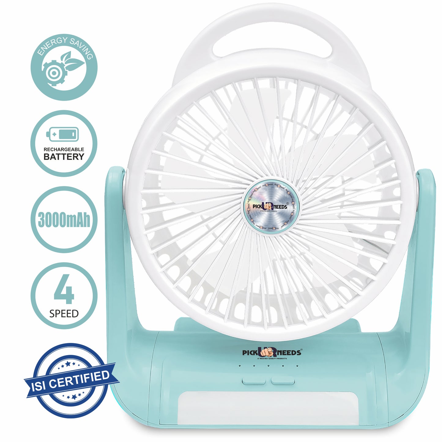 Pick Ur Needs Portable Rechargeable Table Fan With LED Light 3000mAh Battery 180 Degree Move 3 mm 5 Blade Table Fan