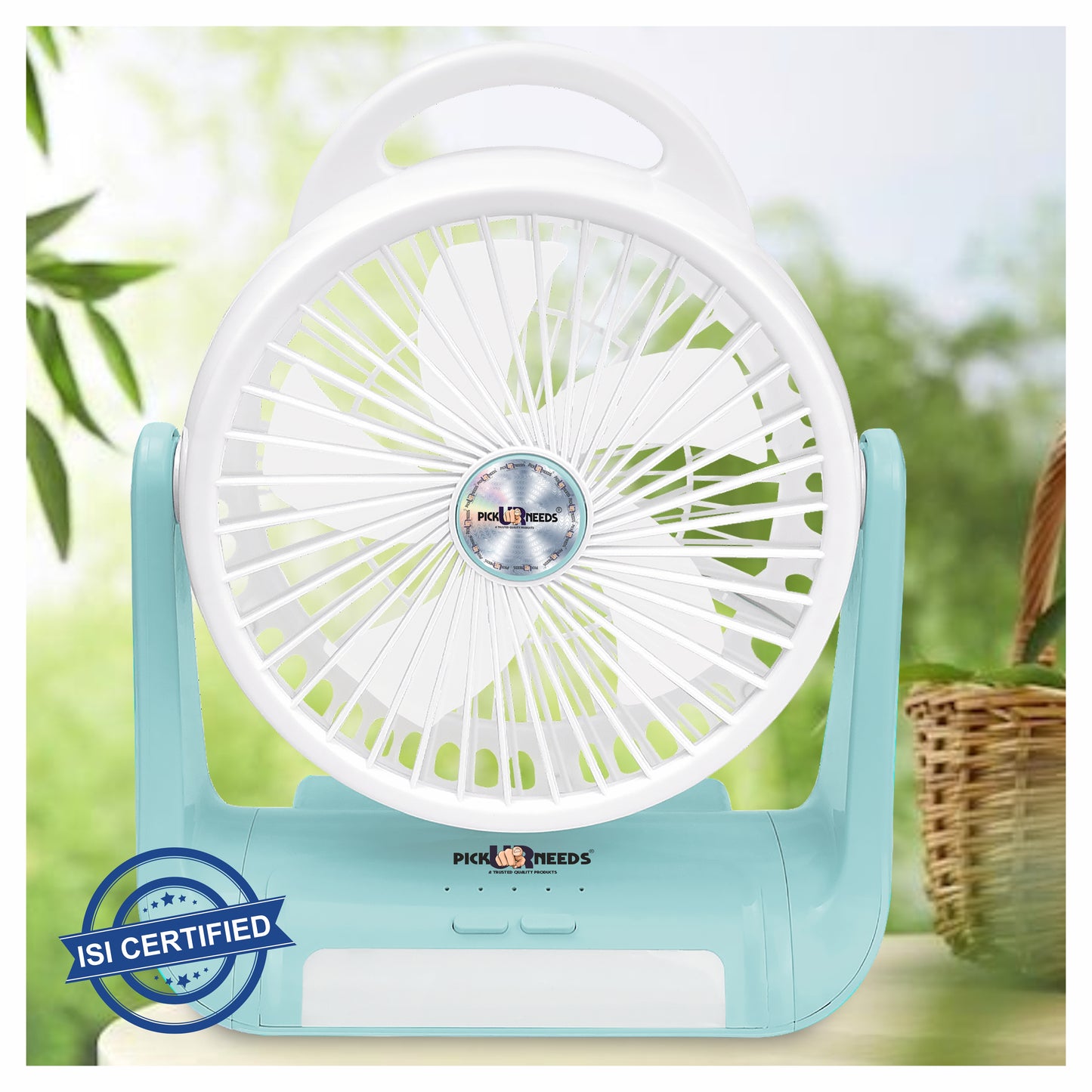 Pick Ur Needs Rechargeable Table Fan With 1 LED Flashlight and 4 Speed Mode 3000mAh Battery 180 Degree Rotation
