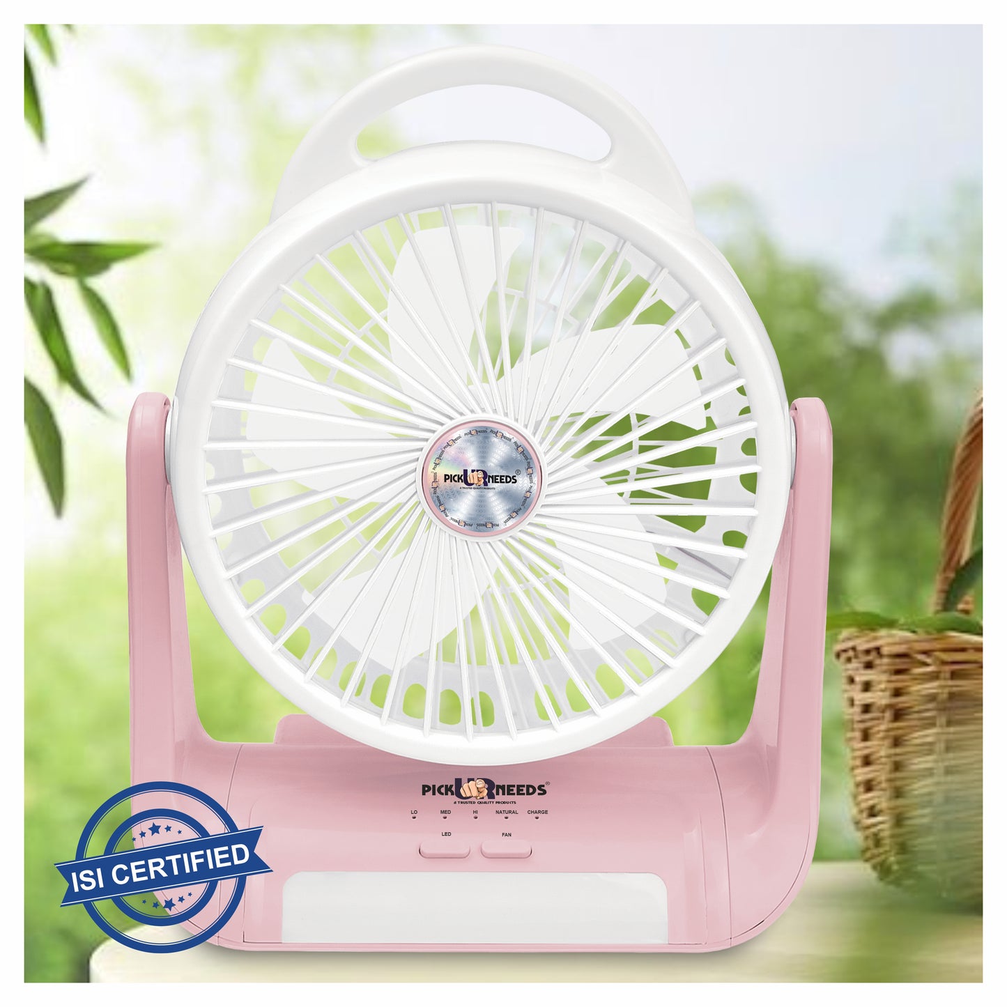 Pick Ur Needs Rechargeable Table Fan With 1 LED Flashlight and 4 Speed Mode 3000mAh Battery 180 Degree Rotation