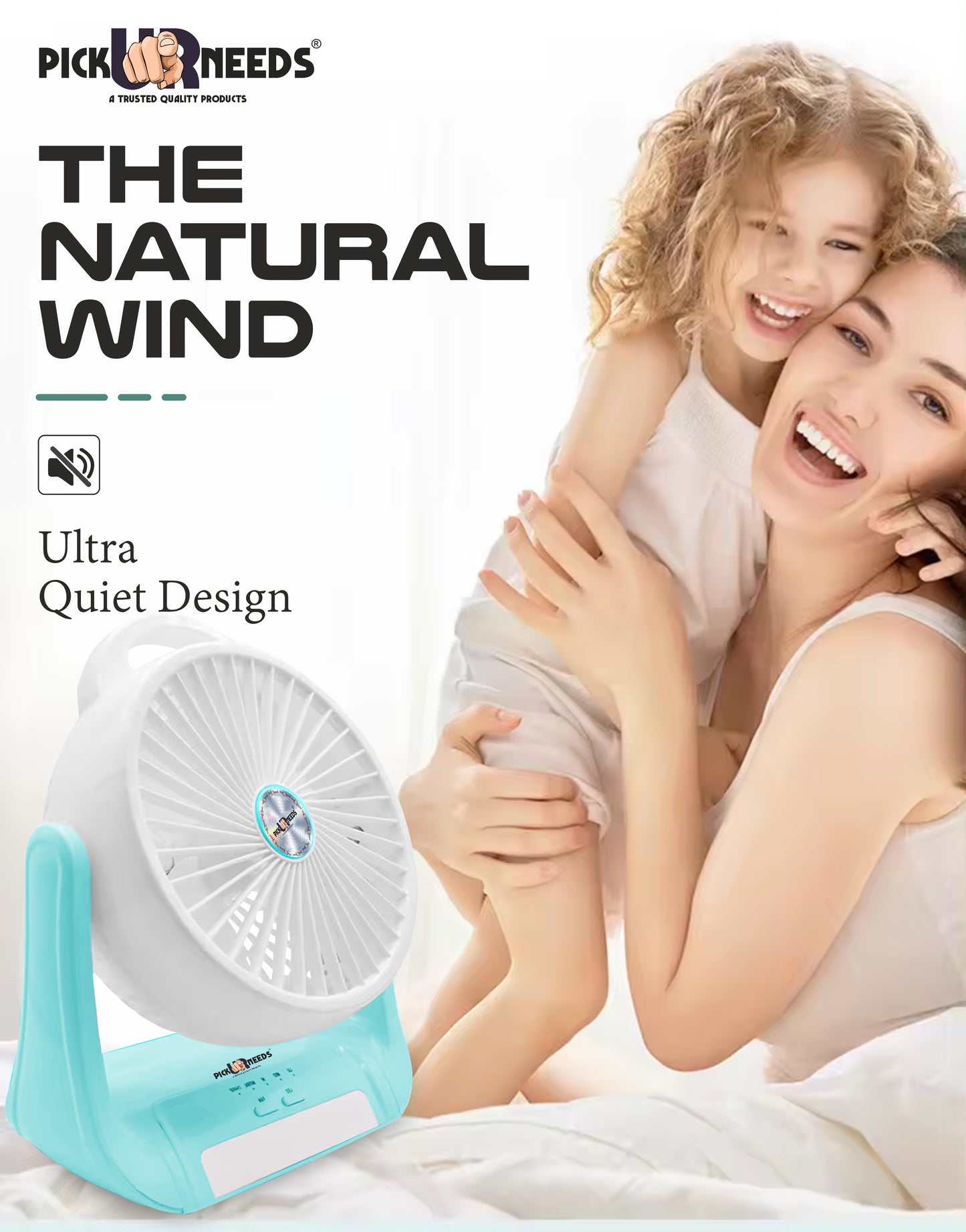 Pick Ur Needs Rechargeable Table Fan With 1 LED Flashlight and 4 Speed Mode 3000mAh Battery 180 Degree Rotation