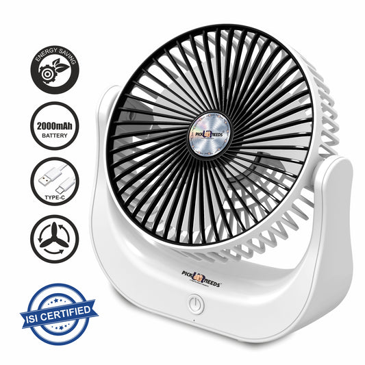 Pick Ur Needs Rechargeable Mini Table Fan 2000mAh Battery Type C Charging 180 Degree Moving 3 mm Energy Saving 3 Blade Table Fan