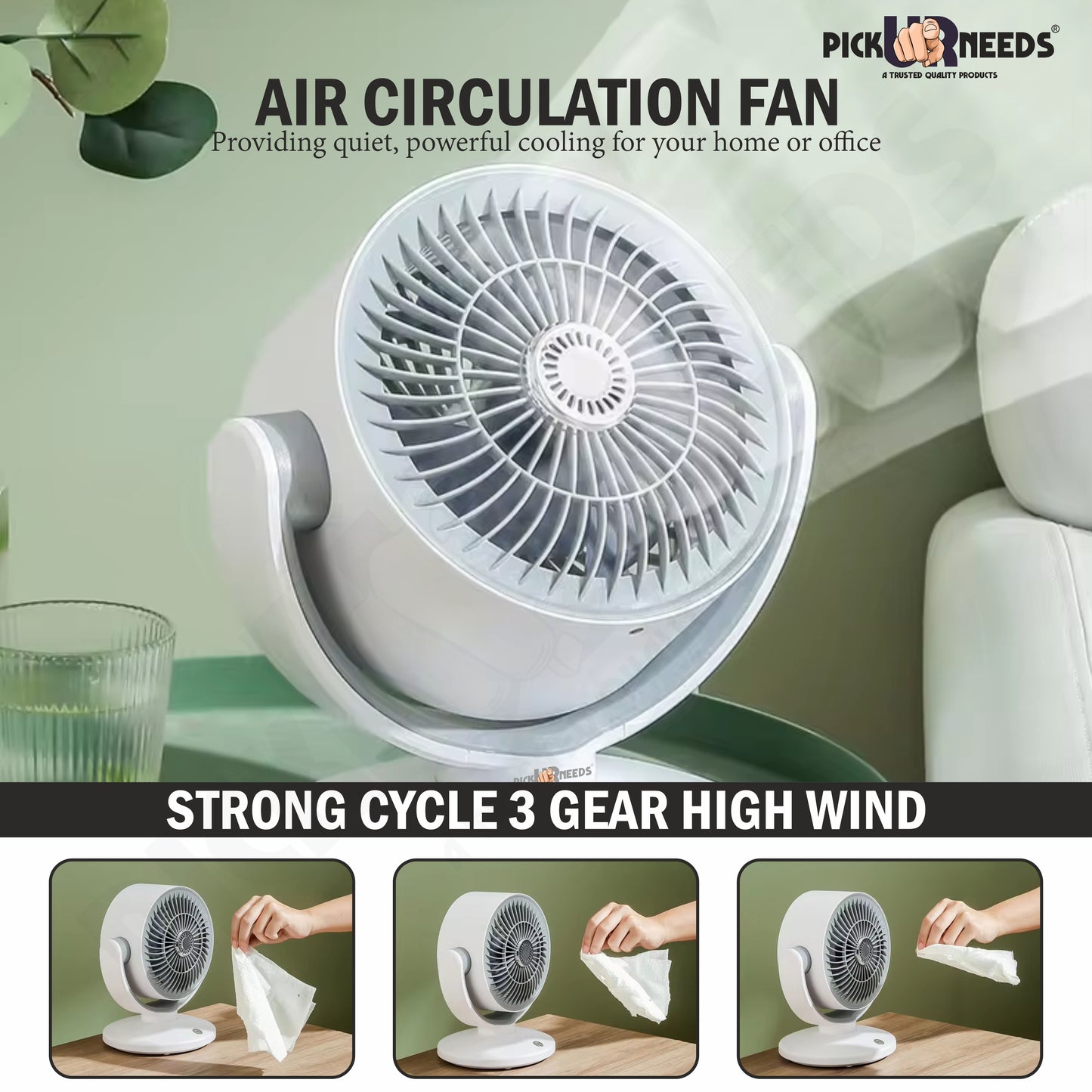 Pick Ur Needs Rechargeable Foldable Table Fan With 4000mAh Long Battery Type C Charging 10W 3 mm Energy Saving 3 Blade Table Fan