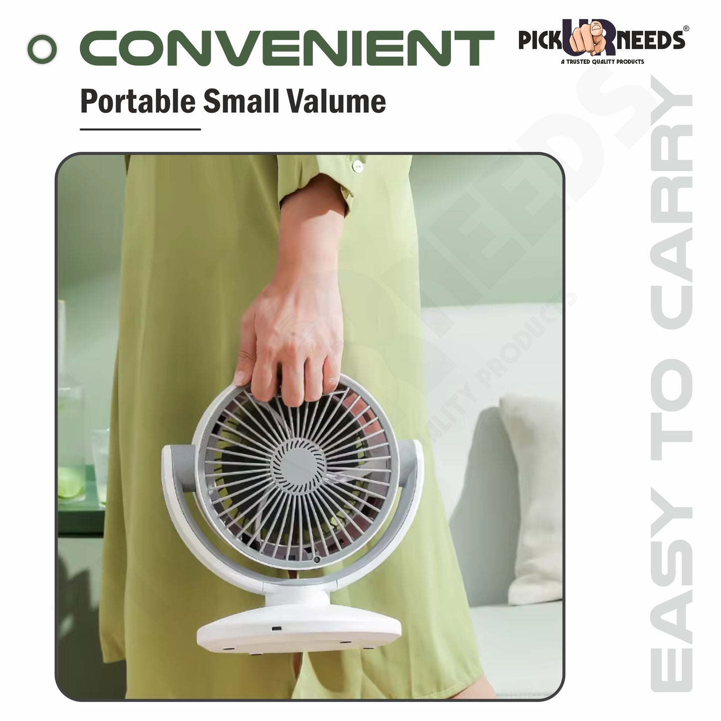 Pick Ur Needs Rechargeable Foldable Table Fan With 4000mAh Long Battery Type C Charging 10W 3 mm Energy Saving 3 Blade Table Fan