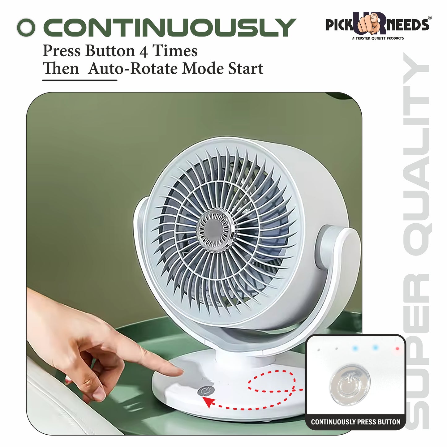 Pick Ur Needs Rechargeable Foldable Table Fan With 4000mAh Long Battery Type C Charging 10W 3 mm Energy Saving 3 Blade Table Fan