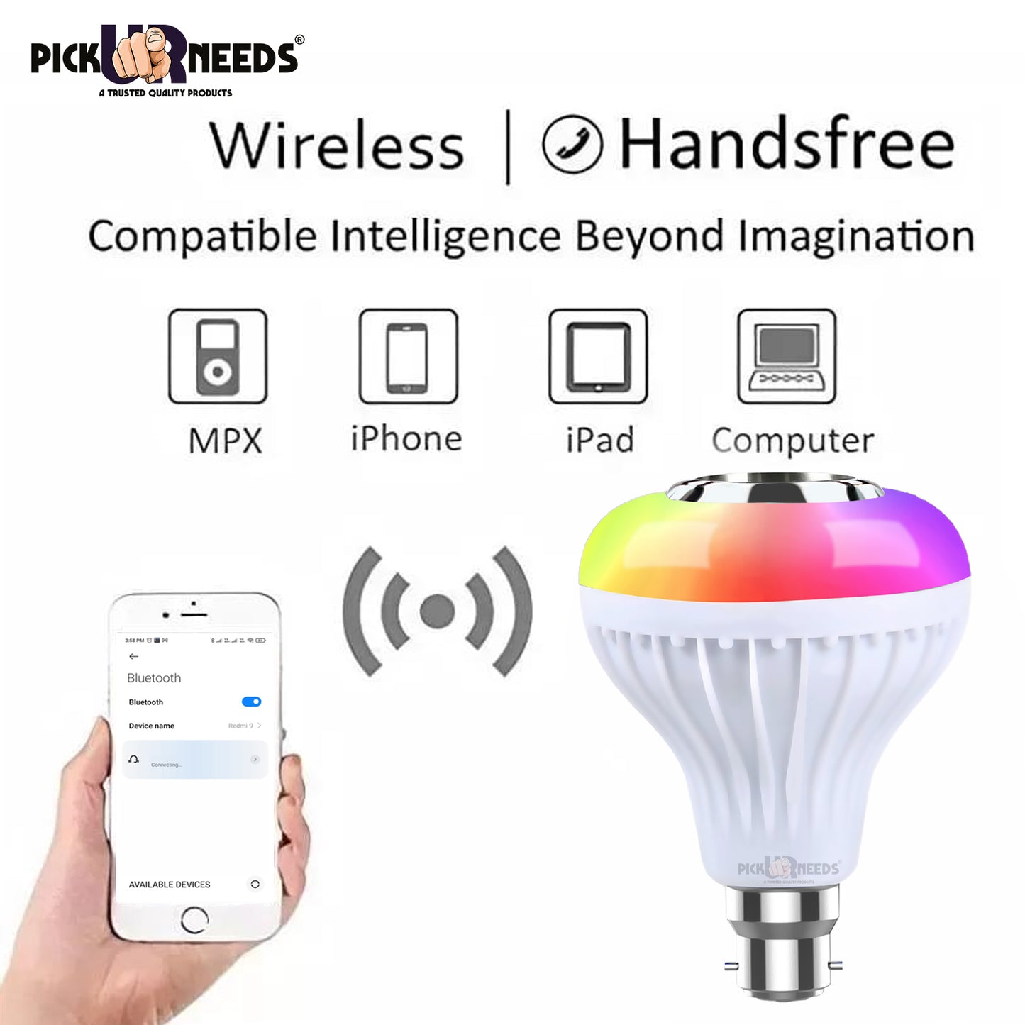 Pick Ur Needs Smart Lighting Music Bulb with Bluetooth Speaker Color Changing , DJ Lights with Remote Control