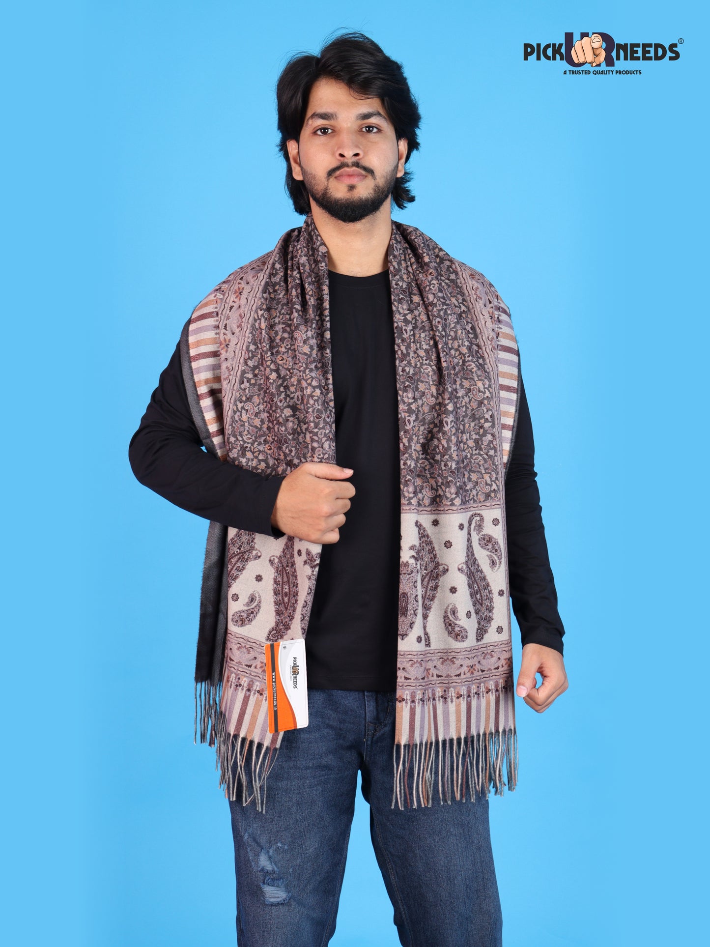 Pick Ur Needs Men’s Premium Winter Shawl Stole Stylish Paisley Print Wrap Scarf For Boys with Soft Feel & Fringed Finish