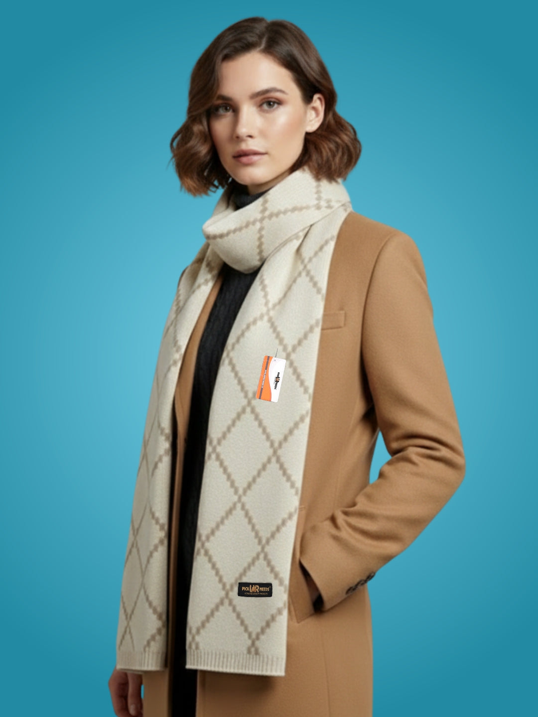 Pick Ur Needs Premium Winter Woolen Scarf for Women Designer Checkered Warm Muffler Soft, Stylish & Cozy Cold Weather Wrap