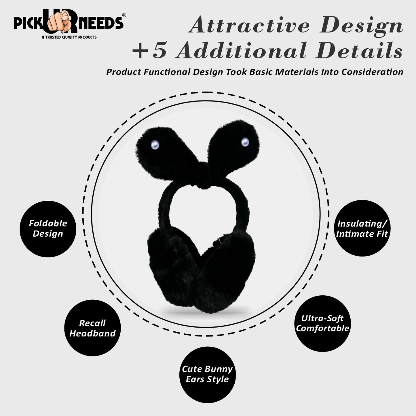 Pick Ur Needs Plush Earmuffs for Women & Girls with Stone Detail – Foldable Ultra-Soft Ear Warmers, Lightweight Winter Ear Muffs, Warm & Comfortable Cold Weather Accessory