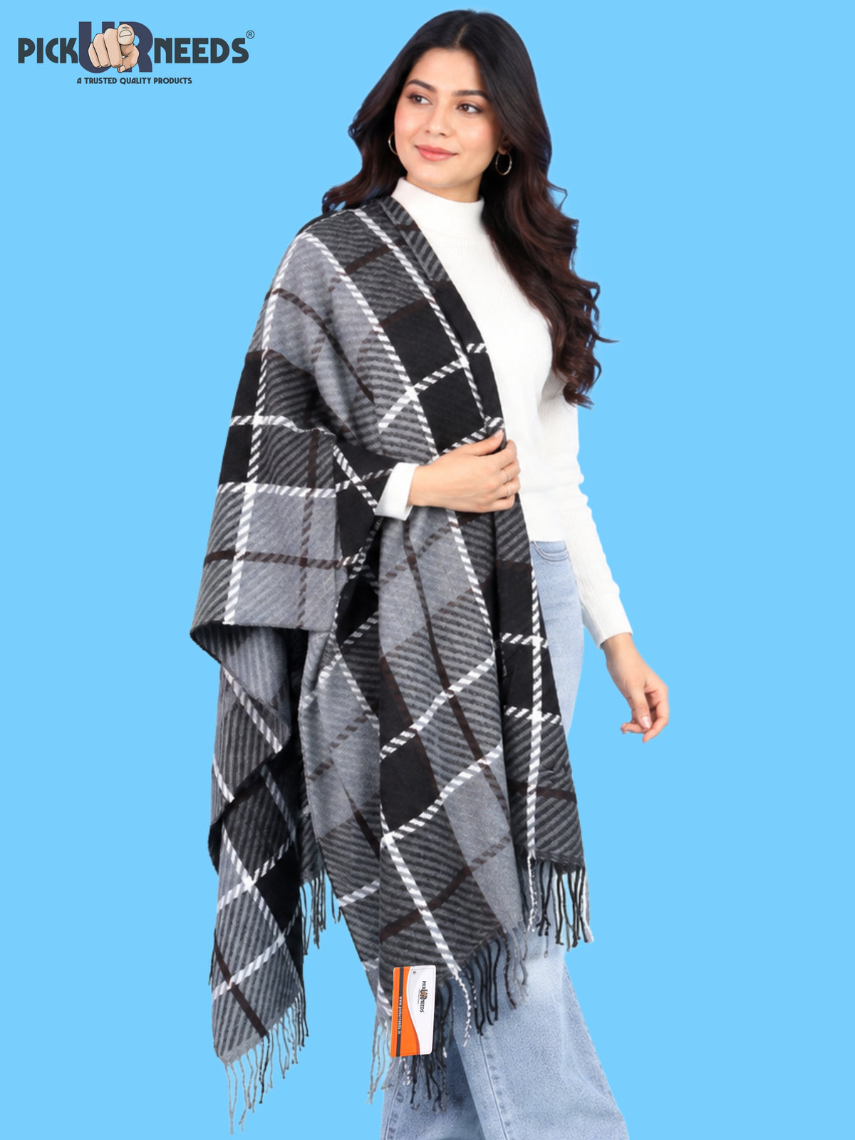 Pick Ur Needs Women's Winter Shawl & Muffler Soft Warm Checkered Printed Stole with Tassels Stylish Neck Wrap Scarf for Women & Girls