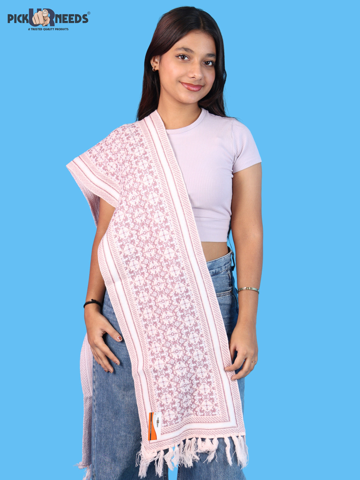 Pick Ur Needs Womens & Girls Super Soft Knitted Woolen Muffler Warm Winter Neck Scarf with Elegant Printed Design & Tassels
