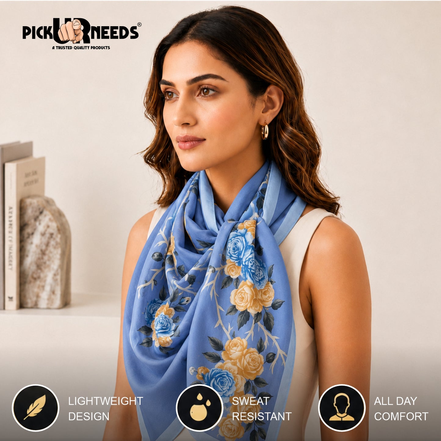 Pick Ur Needs Summer Silk Floral Printed Scarf for Womens & Girls Elegant Neck, Head & Shoulder Wrap Soft Lightweight Fashion Stole