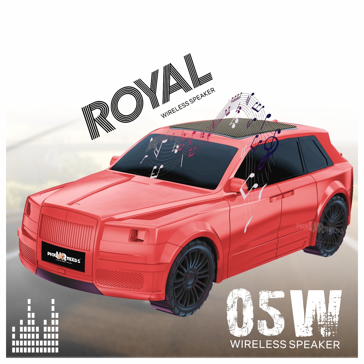 Pick Ur Needs Royal Car Shape Wireless Bluetooth Speaker 5W Powerful Deep Bass Sound, LED Headlights, Stylish Car Design 1200mAh Battery