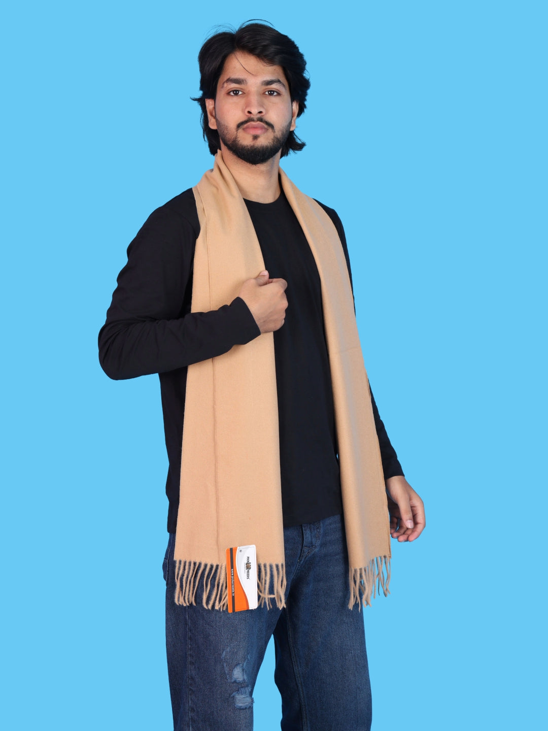 Pick Ur Needs Men’s Woolen Muffler Scarf Soft Warm Boys Winter Neck Wrap, Elegant Solid Style, Long Design with Decorative Fringes