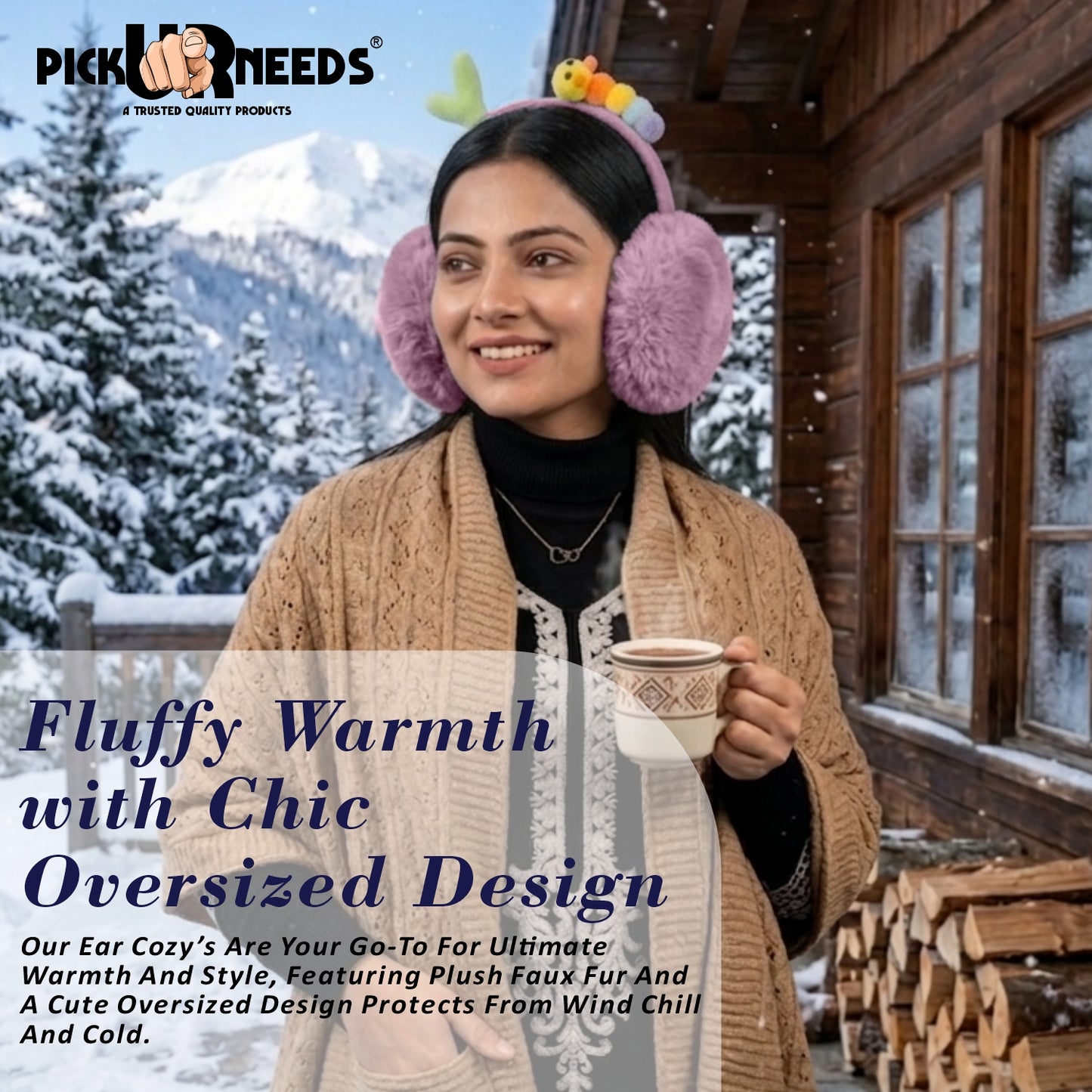 Pick Ur Needs Cute Caterpillar Ear Muffs for Women & Girls – Fluffy Plush Winter Earmuffs, Ear Warmers, Soft Cozy Outdoor Accessory