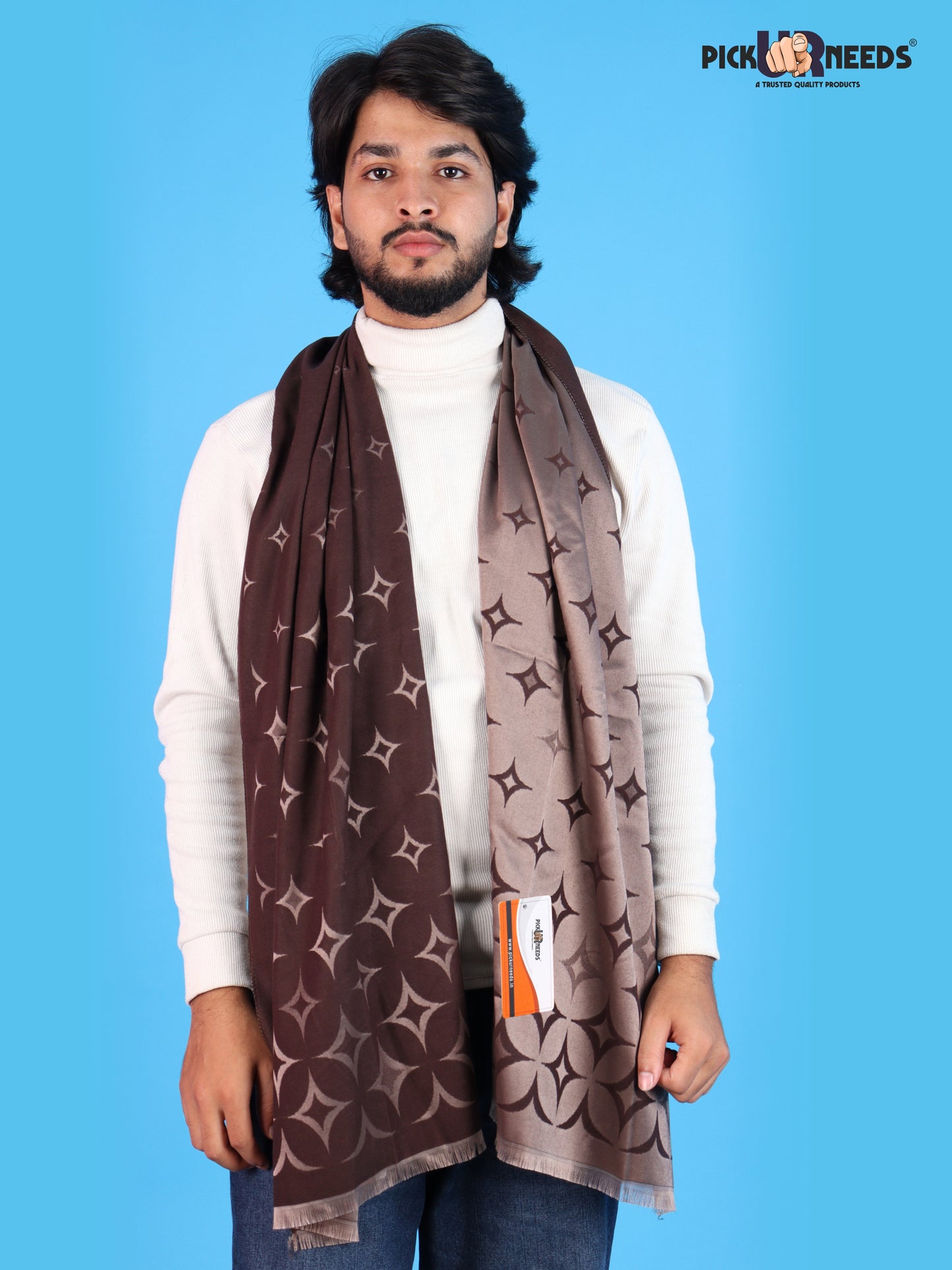 Pick Ur Needs Mens 2-in-1 Reversible Shawl Stylish Printed Winter Shawl for Boys Soft Warm Woolen Stole Premium Large Winter Wrap