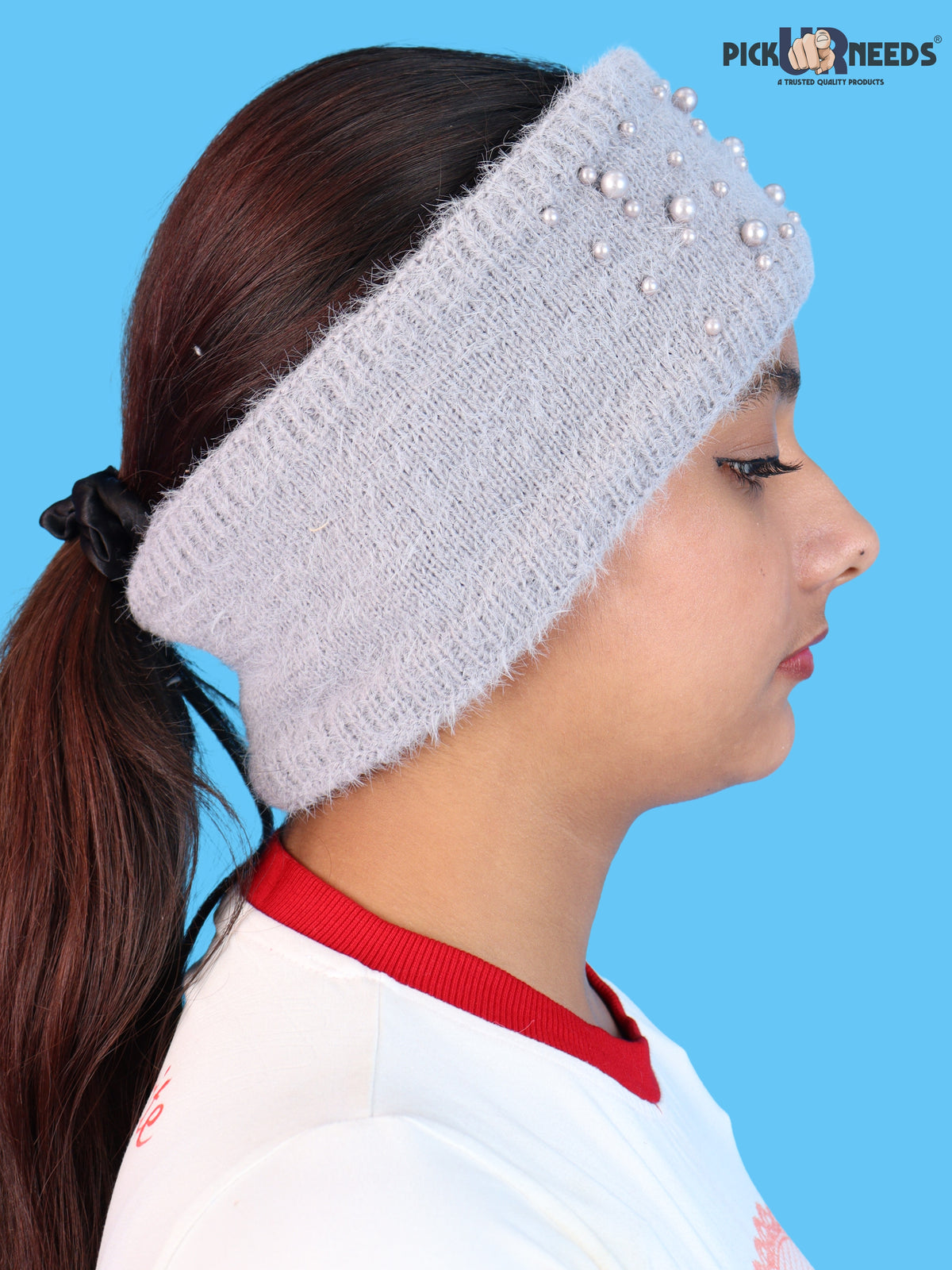 Pick Ur Needs Womens & Girls Soft Woolen Headband with Elegant Pearl Design Warm Stretchable Winter Ear Warmer Kanpatti.
