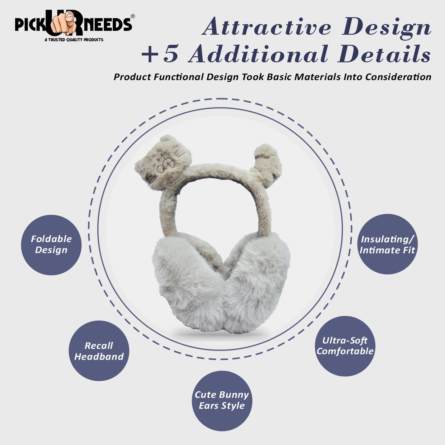 Pick Ur Needs Cute Cat Ear Muffs for Women & Kids – Foldable Ultra-Soft Winter Earmuffs, Lightweight Plush Ear Warmers