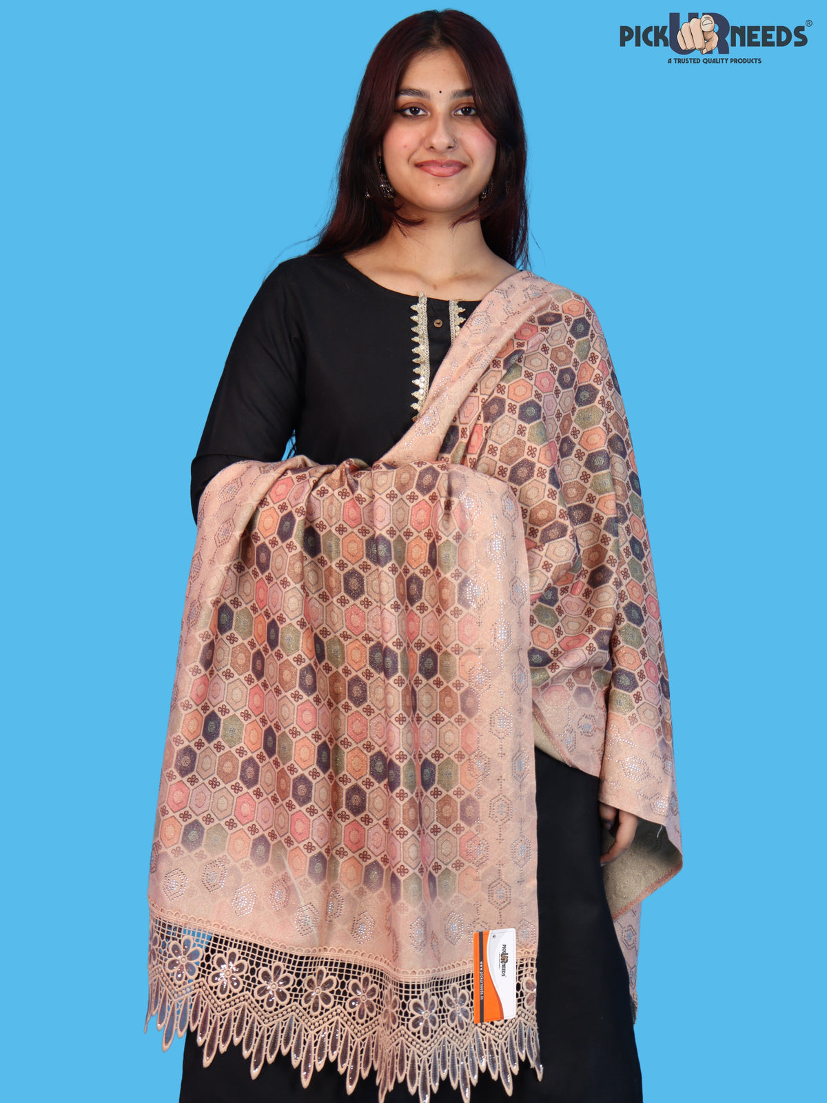 Pick Ur Needs Premium Stylish Womens & Girls Elegant Woolen Shawl Soft Warm Printed Stole with Lace Tassels