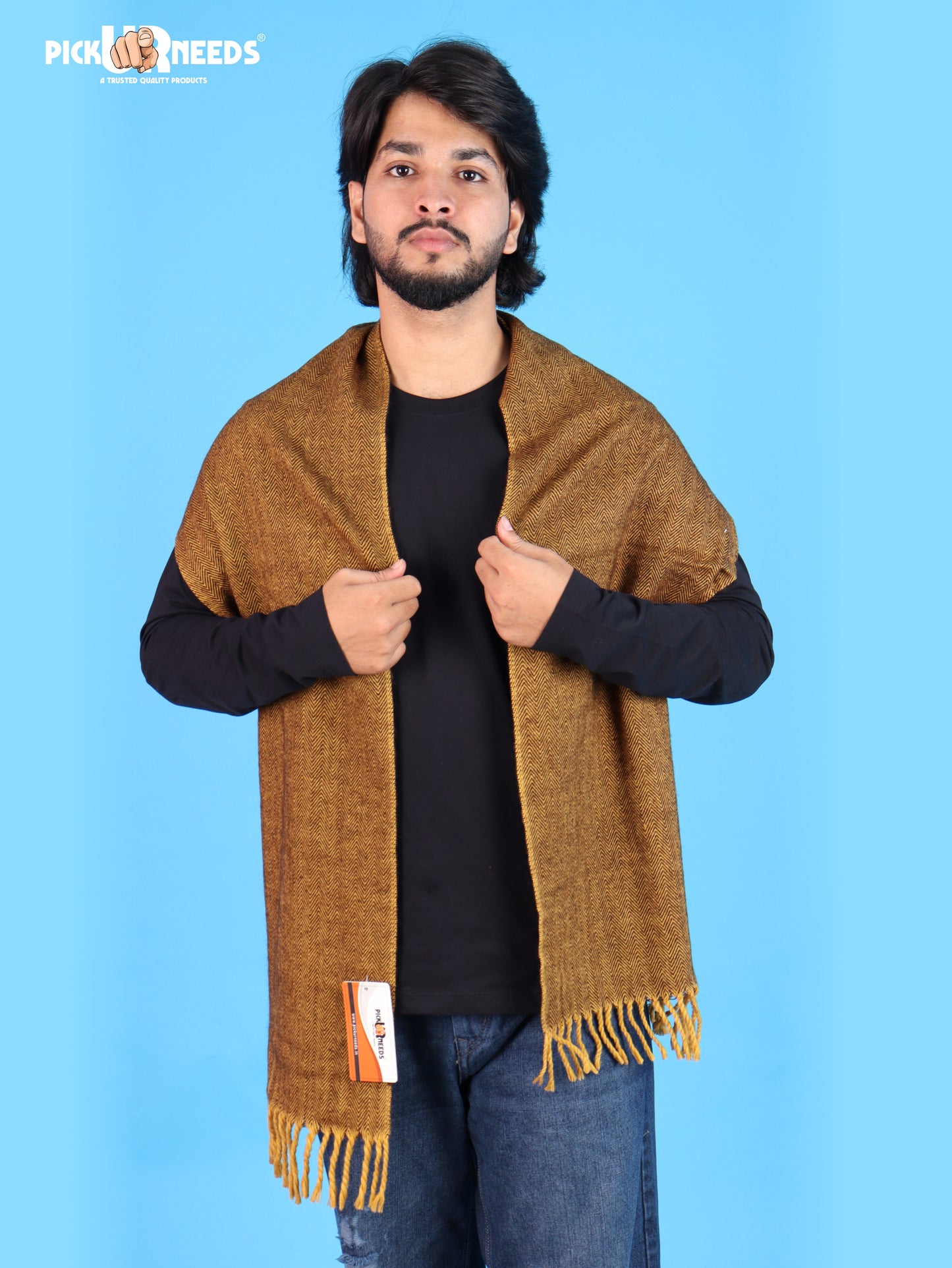 Pick Ur Needs Men's Muffler With Multi Color Strips Design Woolem Blend Fabric Stylish Tussles Ends Muffler For Men