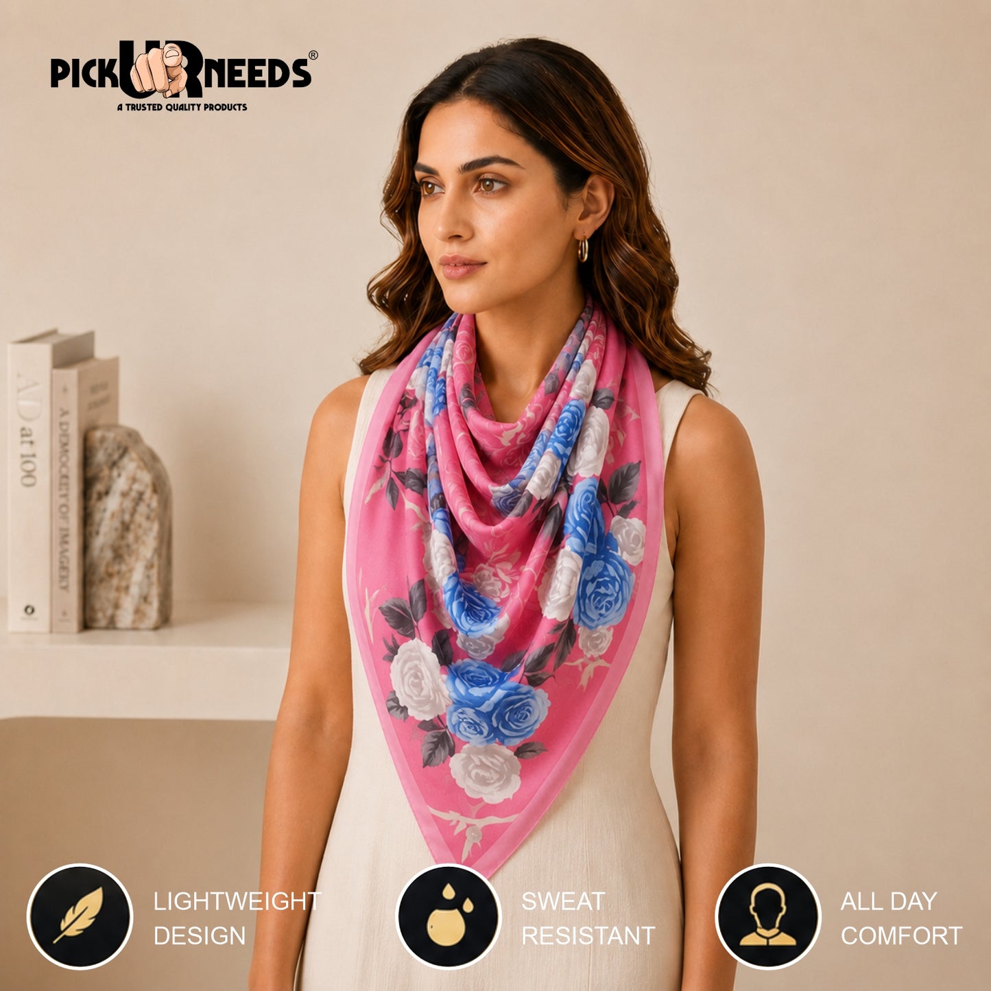 Pick Ur Needs Summer Silk Floral Printed Scarf for Womens & Girls Elegant Neck, Head & Shoulder Wrap Soft Lightweight Fashion Stole