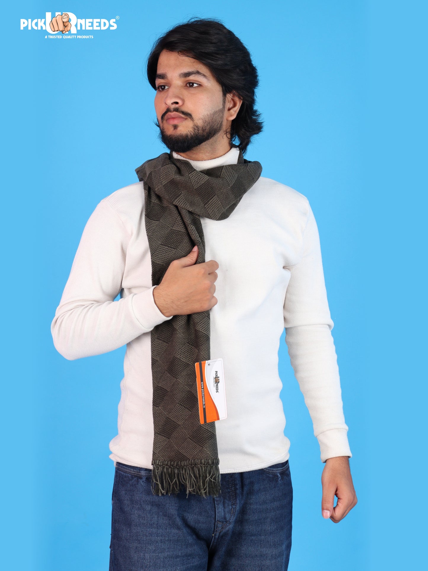 Pick Ur Needs Premium Men's Warm And Stylish Woolen Muffler Angoora With Solid Color Plain Design And Stylish Tussles Ends Muffler For Men