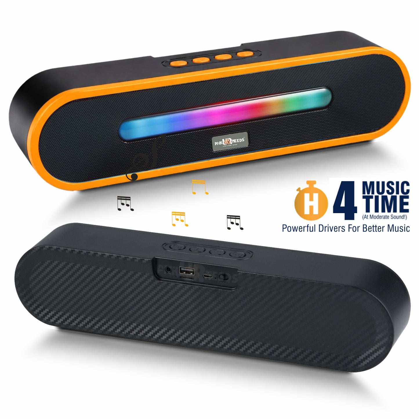 Pick Ur Needs Portable Bluetooth Speaker 1800mAh with RGB LED Lights | Wireless Speaker with USB, TF Card & AUX | Deep Bass Sound Bar for Home & Outdoor