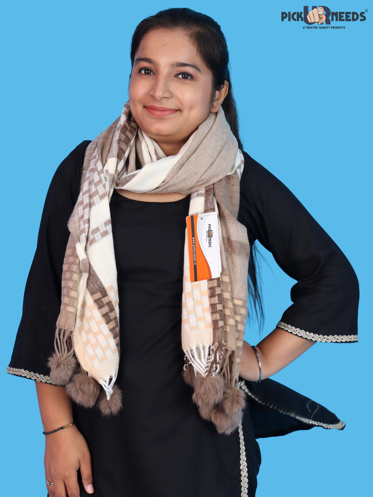 Pick Ur Needs Women Designer Winter Shawl with Geometric Checkered Pattern Shoulder Wrap with Tassels Stylish Stole for Girls Party, Casual & Ethnic Wear