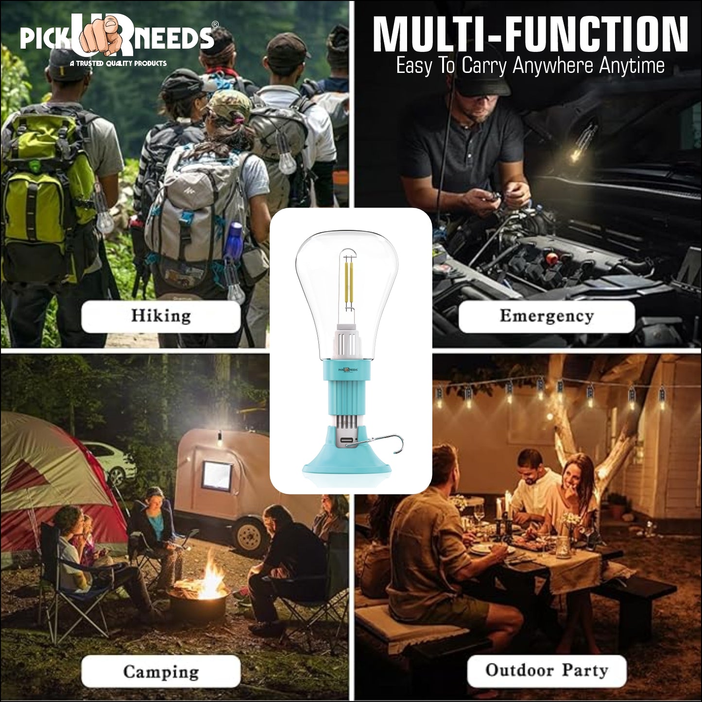 Pick Ur Needs 100W LED Rechargeable Light Bulb with 3 Modes, Ideal for Home, Outdoor,Powercuts 5 hrs Bulb Emergency Light