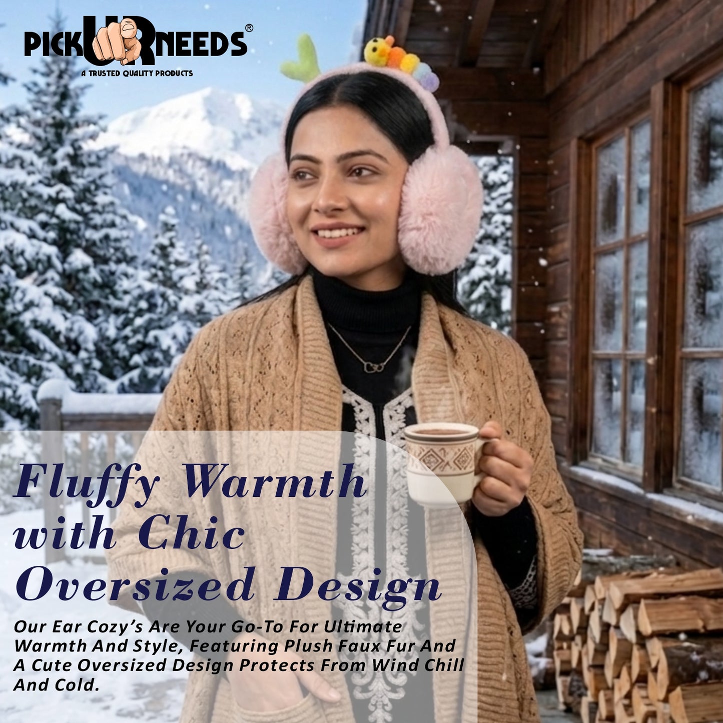 Pick Ur Needs Cute Caterpillar Ear Muffs for Women & Girls – Fluffy Plush Winter Earmuffs, Ear Warmers, Soft Cozy Outdoor Accessory