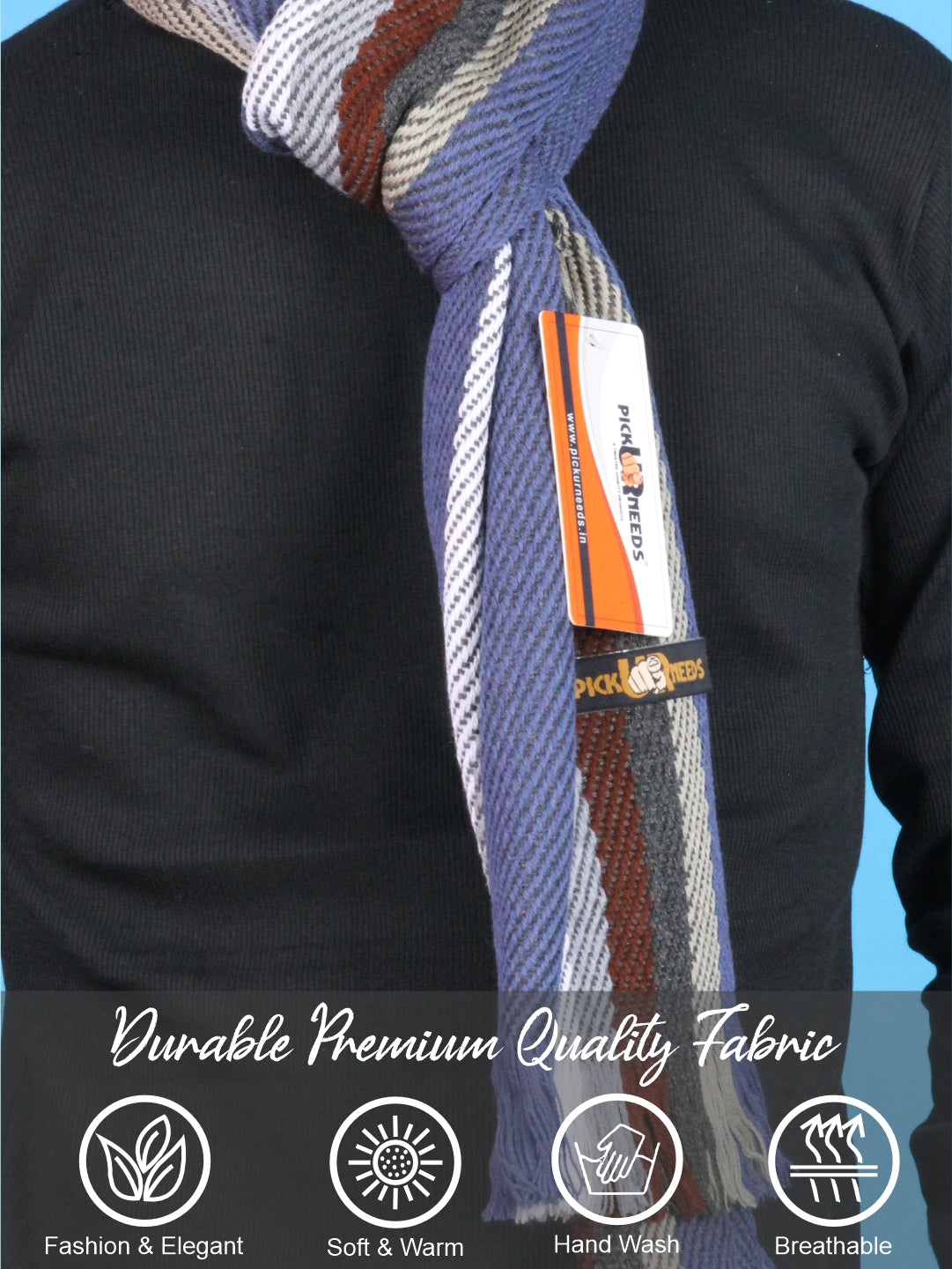 Pick Ur Needs Premium Men's Warm And Stylish Woolen Muffler With Multicolour Stripes And Stylish Tussles Ends