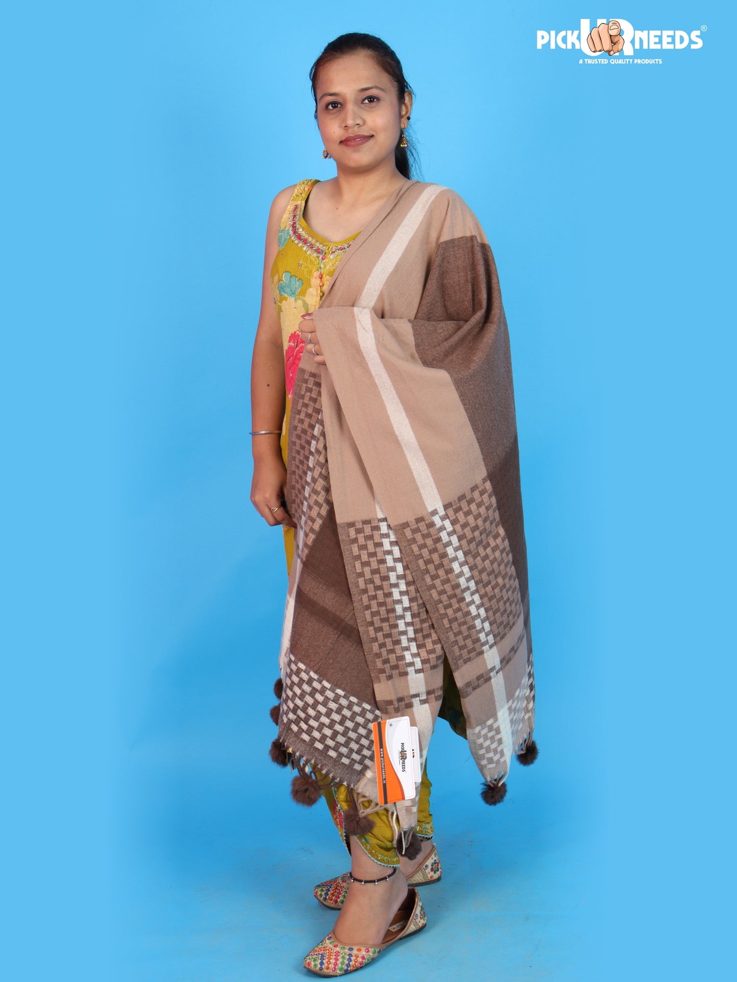 Pick Ur Needs Women Designer Winter Shawl with Geometric Checkered Pattern Shoulder Wrap with Tassels Stylish Stole for Girls Party, Casual & Ethnic Wear