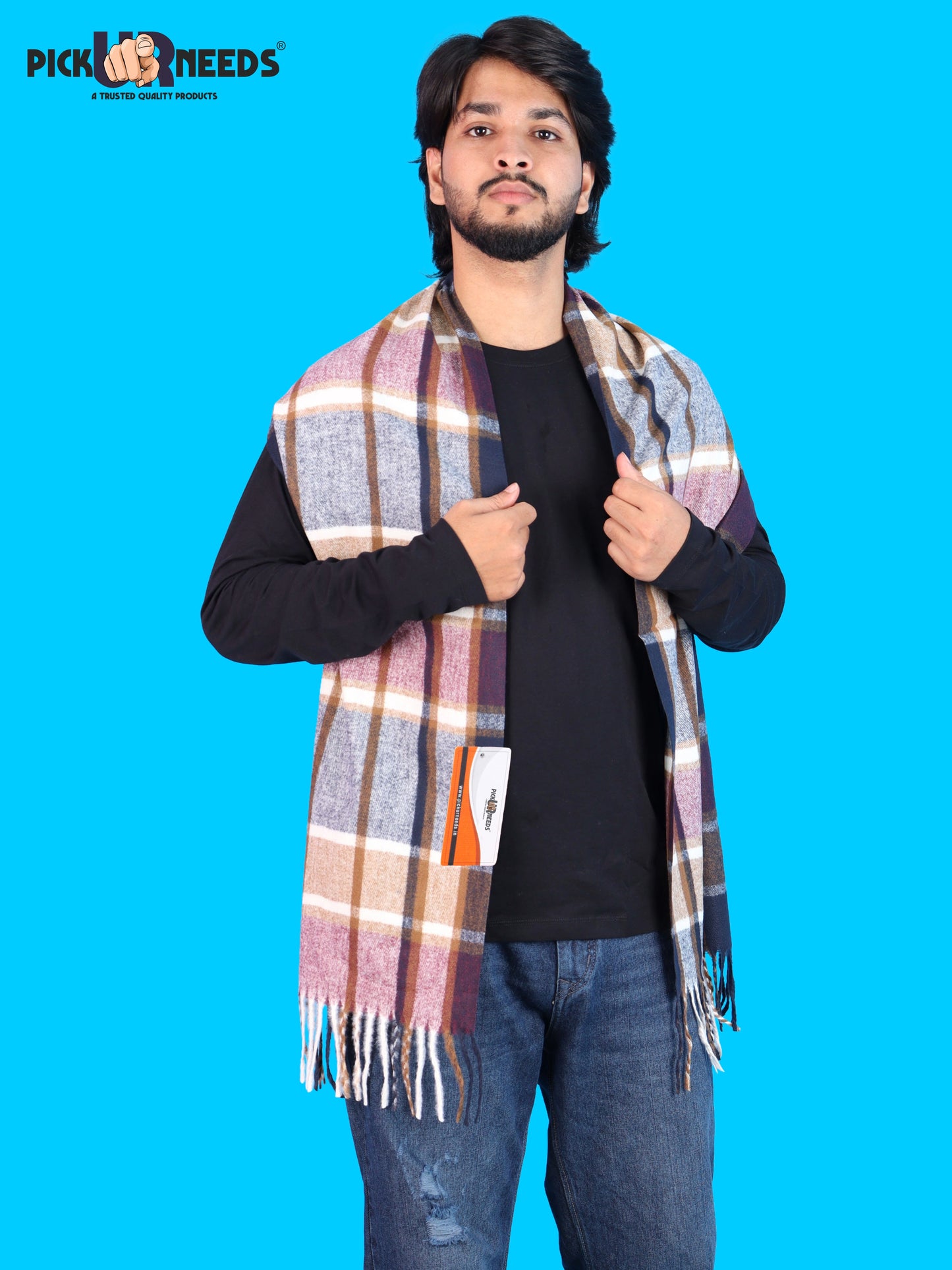 Pick Ur Needs Men’s Winter Muffler Shawl Soft Warm Checkered Scarf with Fringes  Stylish Neck Wrap for Men & Boys  Winter Wear Accessory