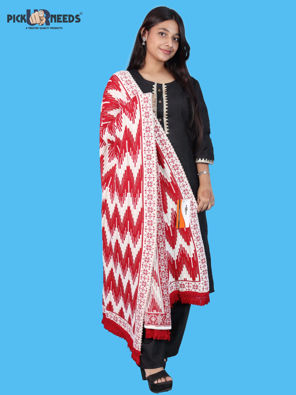 Pick Ur Needs Premium Wool Shawl For Womens & Girls Winter Muffler Soft Knitted Designer Wrap Warm Stole