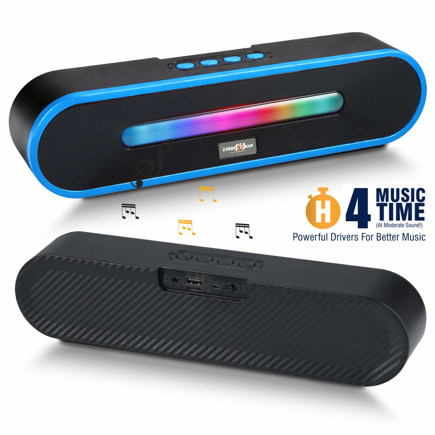Pick Ur Needs Portable Bluetooth Speaker 1800mAh with RGB LED Lights | Wireless Speaker with USB, TF Card & AUX | Deep Bass Sound Bar for Home & Outdoor