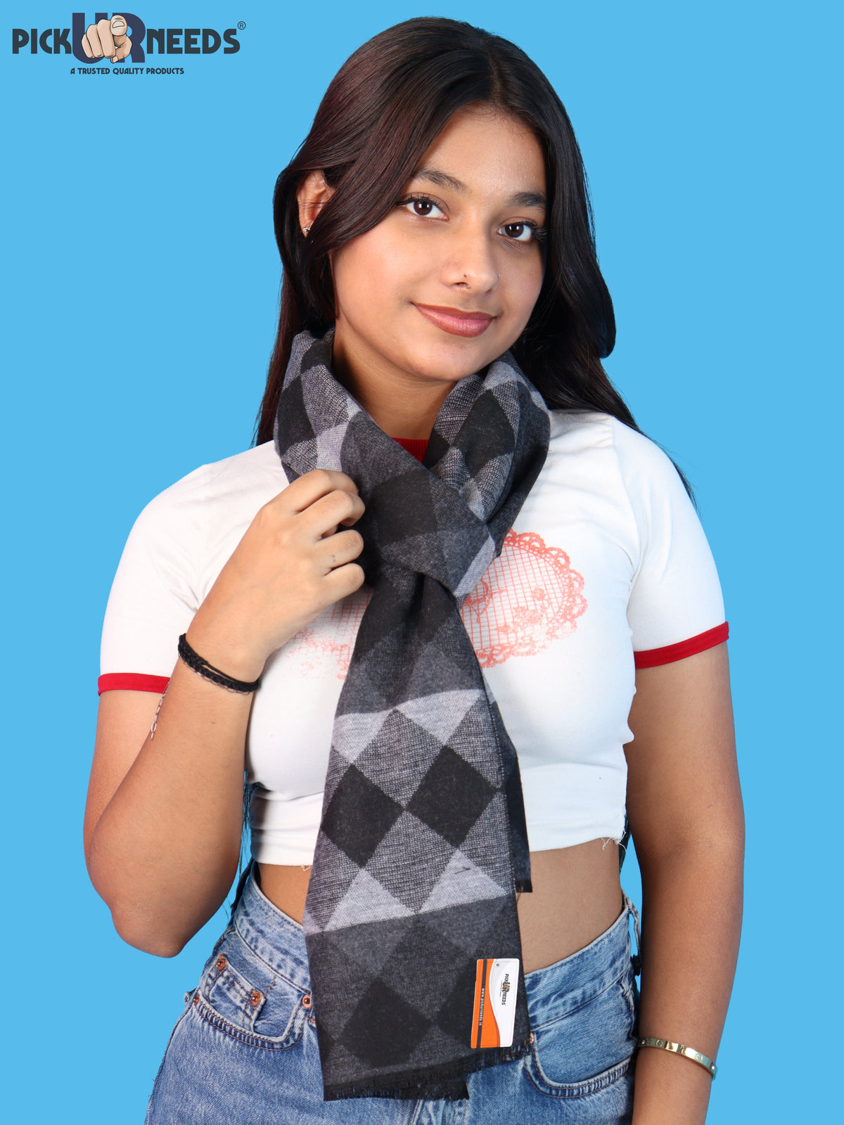 Pick Ur Needs Women & Girls Soft Woolen Checkered Muffler Warm Winter Neck Scarf with Stylish Checked Pattern