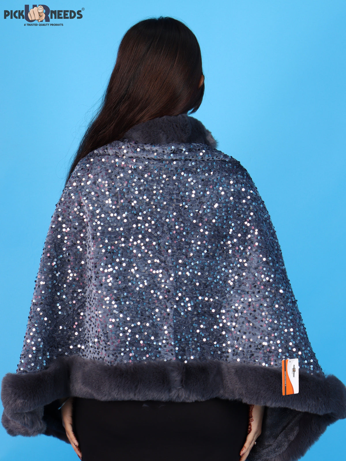 Pick Ur Needs Luxury Shrug for Women Sequin Outerwear with Soft Fur Collar Shawl Evening Wrap Poncho