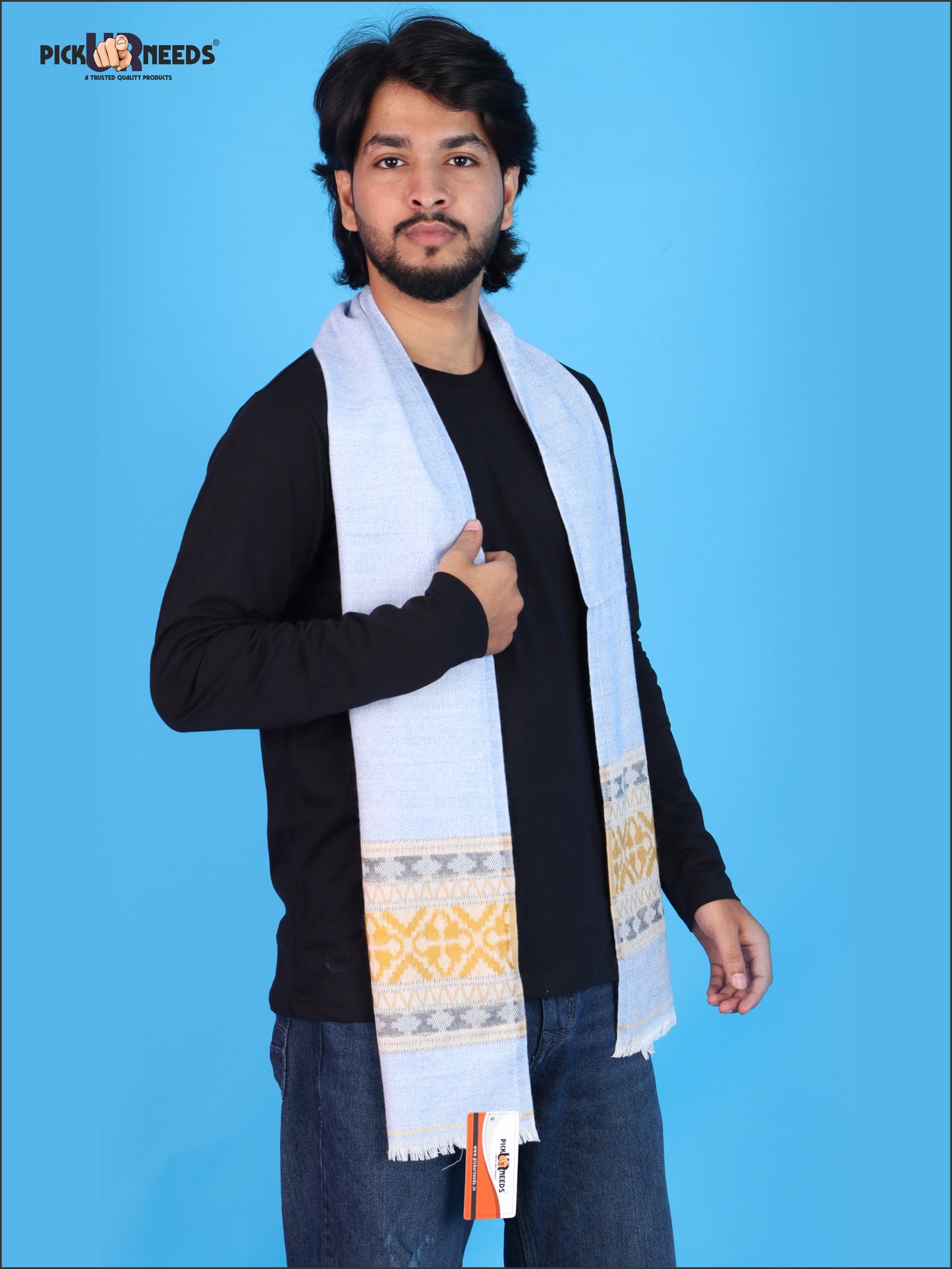 Pick Ur Needs Kullu Muffler for Men & Boys Traditional Woolen Winter Scarf with Elegant Woven Pattern & Fringed Ends Soft Warm Stole for Men