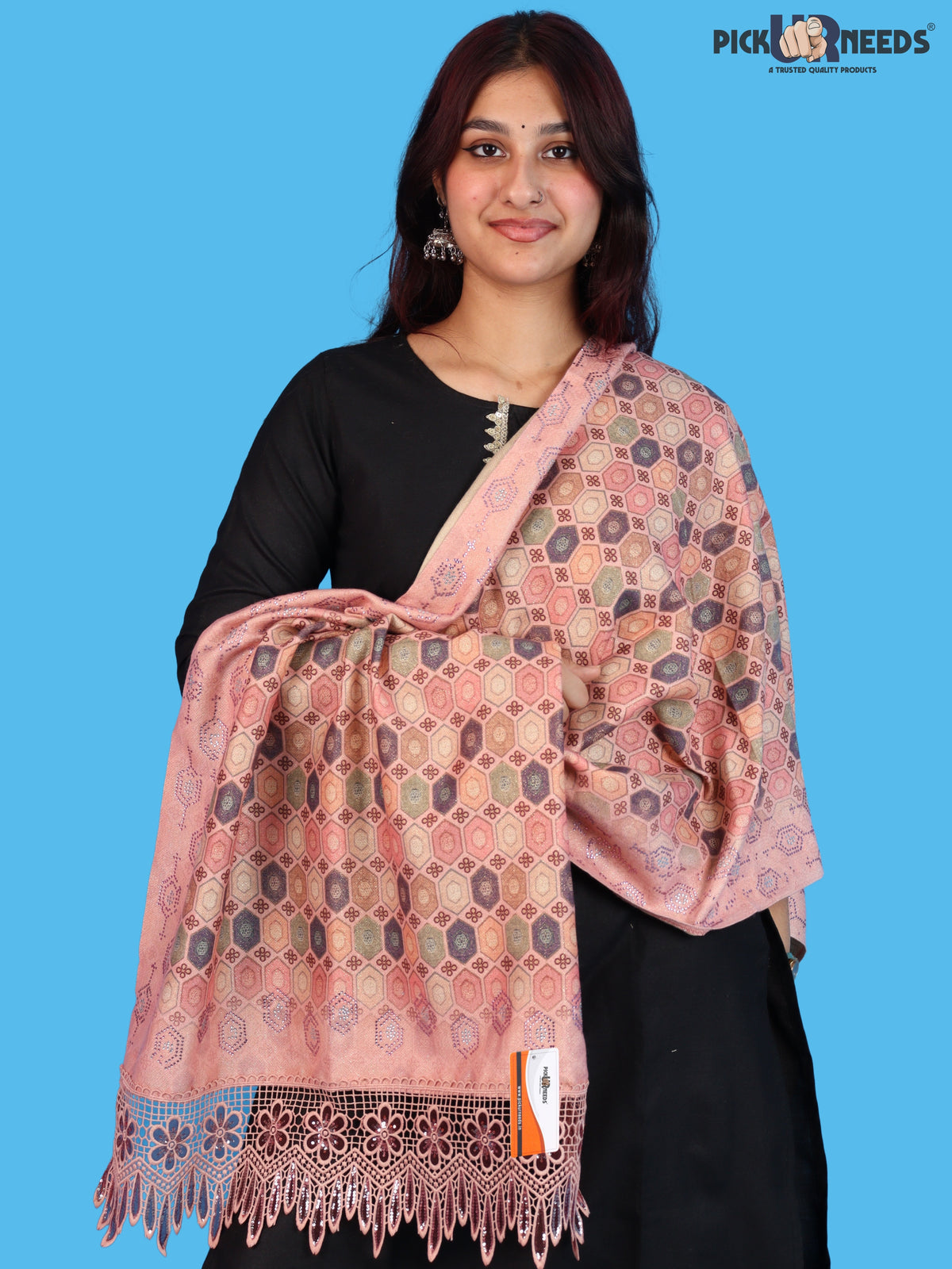 Pick Ur Needs Premium Stylish Womens & Girls Elegant Woolen Shawl Soft Warm Printed Stole with Lace Tassels