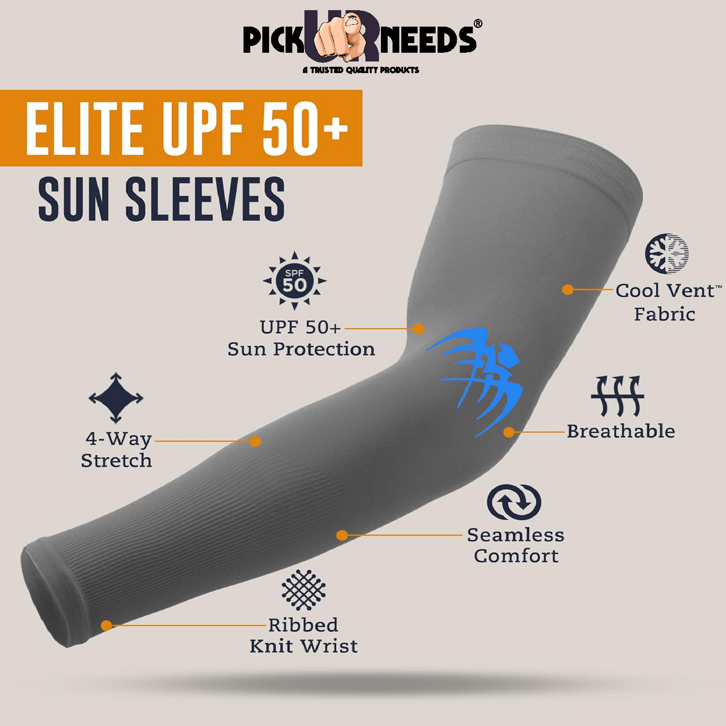 Pick Ur Needs UV Protection Arm Sleeves with Thumb Holes, Nylon Sun Protection Hand Cover for Running and Cycling, Unisex