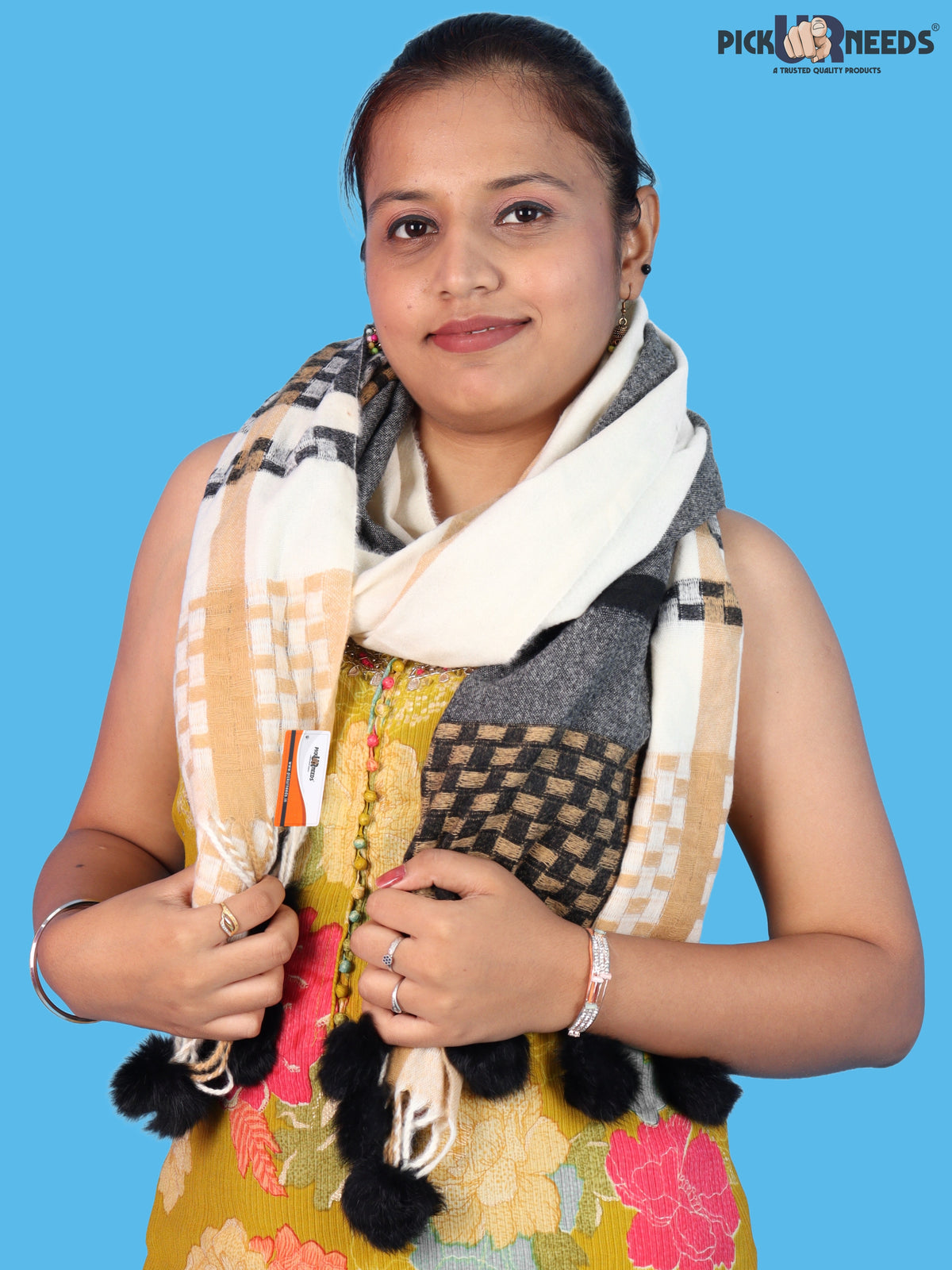 Pick Ur Needs Women Designer Winter Shawl with Geometric Checkered Pattern Shoulder Wrap with Tassels Stylish Stole for Girls Party, Casual & Ethnic Wear
